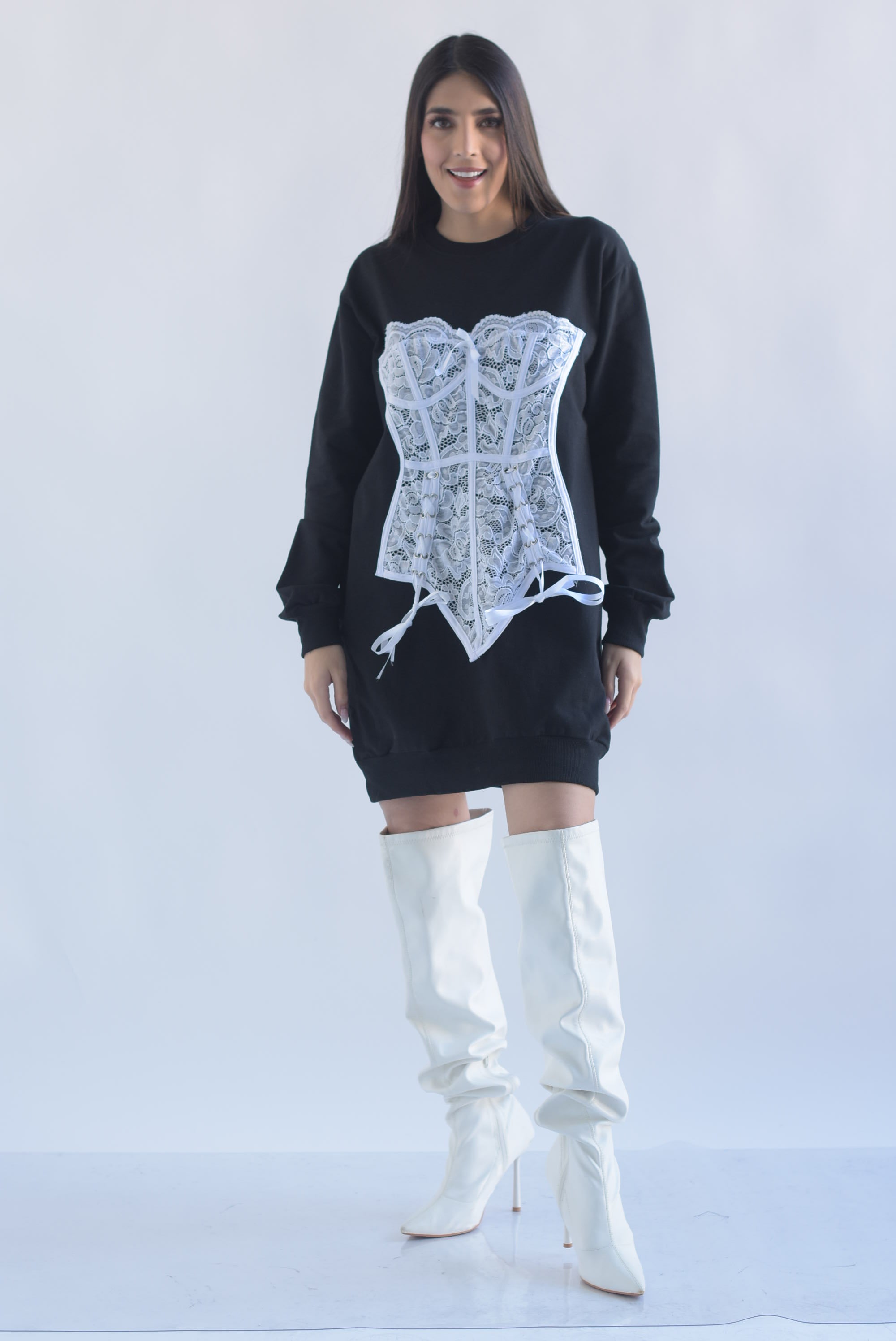 Sudadera vestido corset encaje