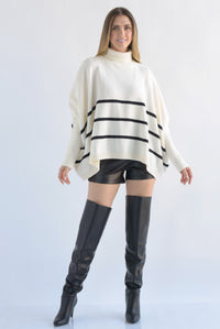 Fashion Styled Sweater poncho punto líneas Ivory