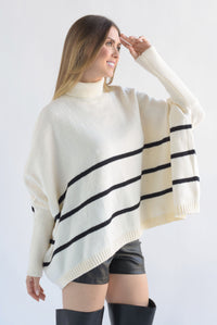Fashion Styled Sweater poncho punto líneas Ivory