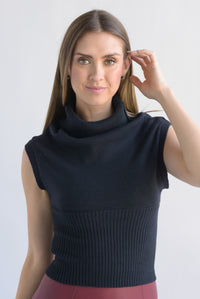 Fashion Styled Blusa sin manga punto cuello alto Azul Marino