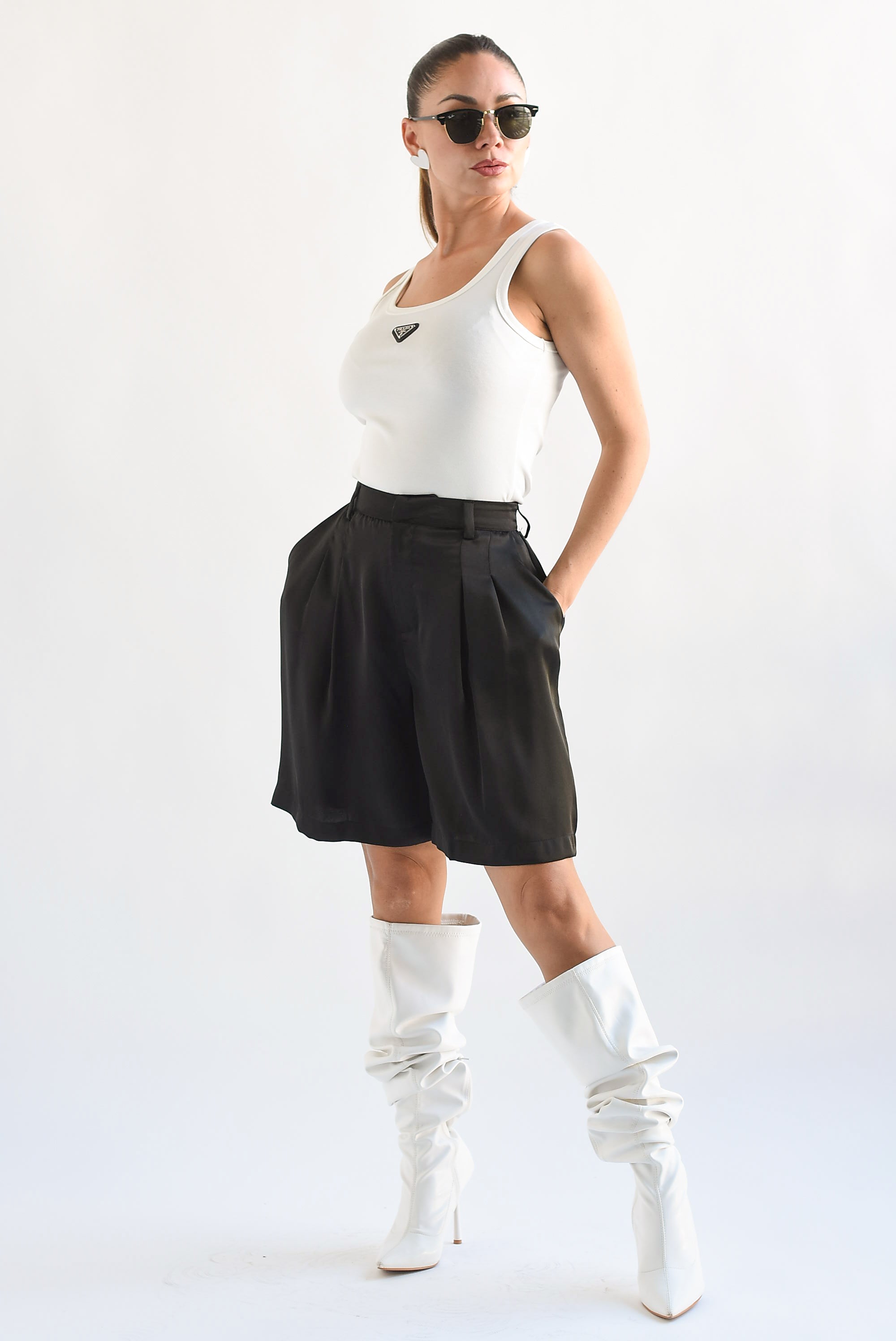 Short Bermuda larga satín Negro