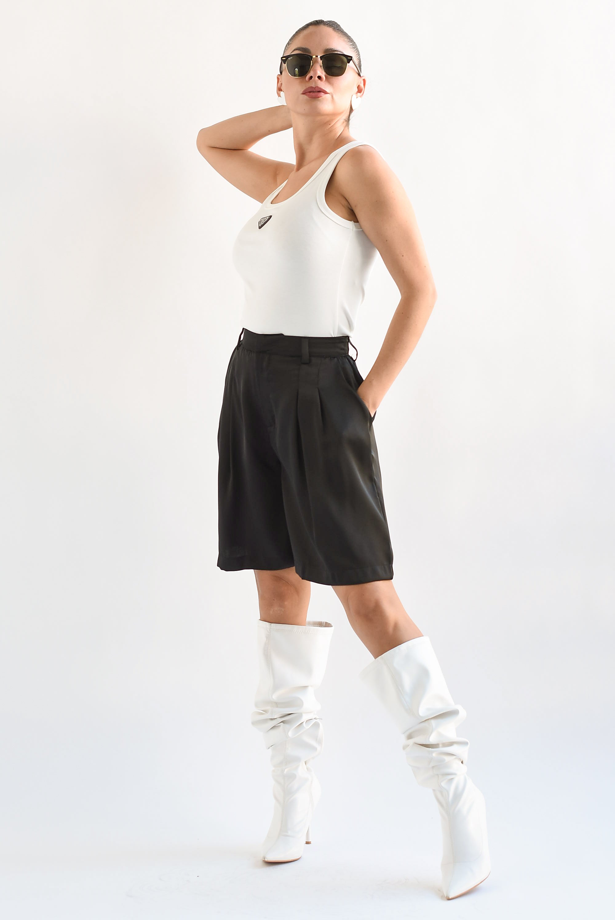 Short Bermuda larga satín Negro