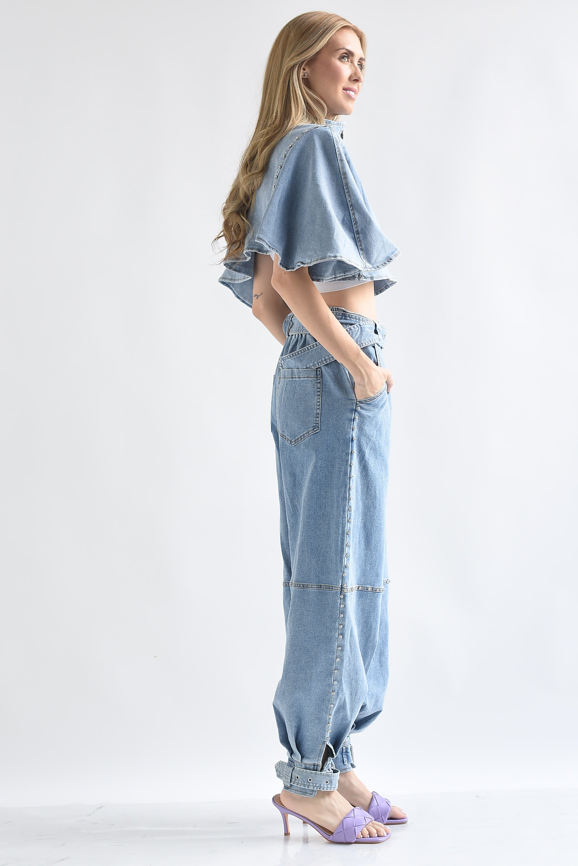 Set Jeans globo y Capa brillos