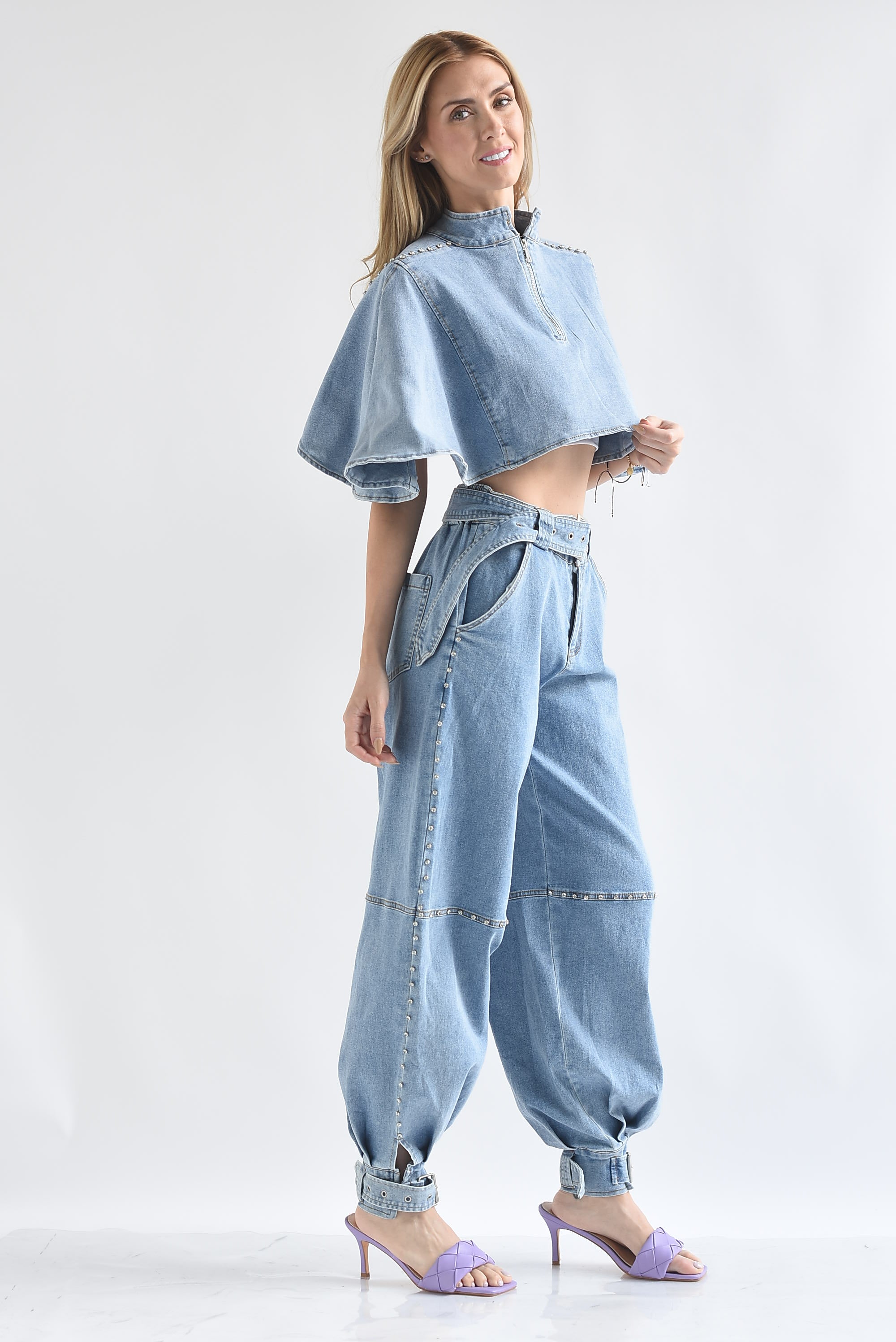 Set Jeans globo y Capa brillos