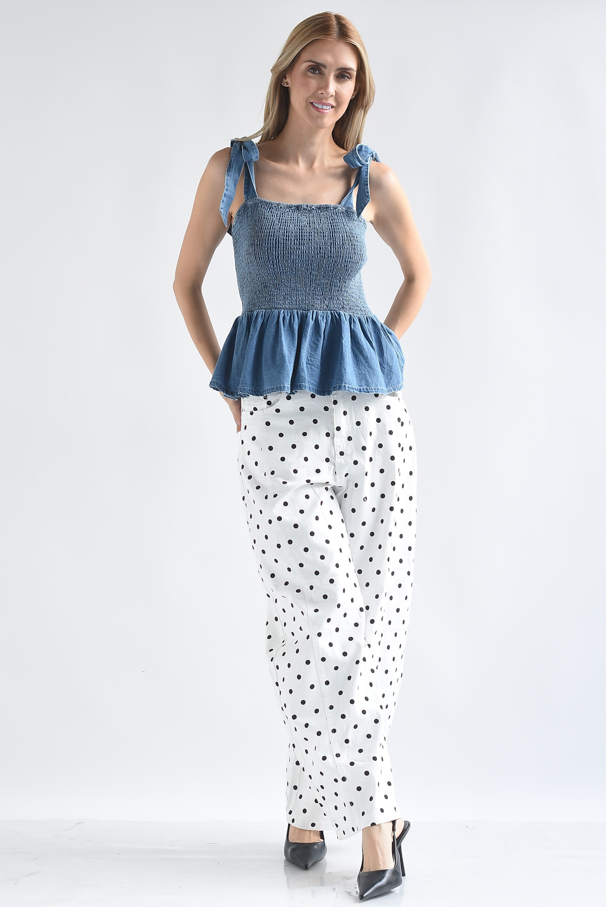 Top peplum Denim torso elástico