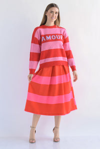 Fashion Styled Falda pinzas franjas Rojo & Fiusha