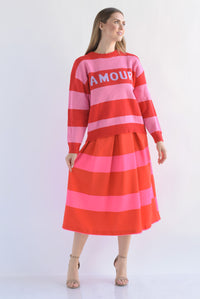 Fashion Styled Falda pinzas franjas Rojo & Fiusha