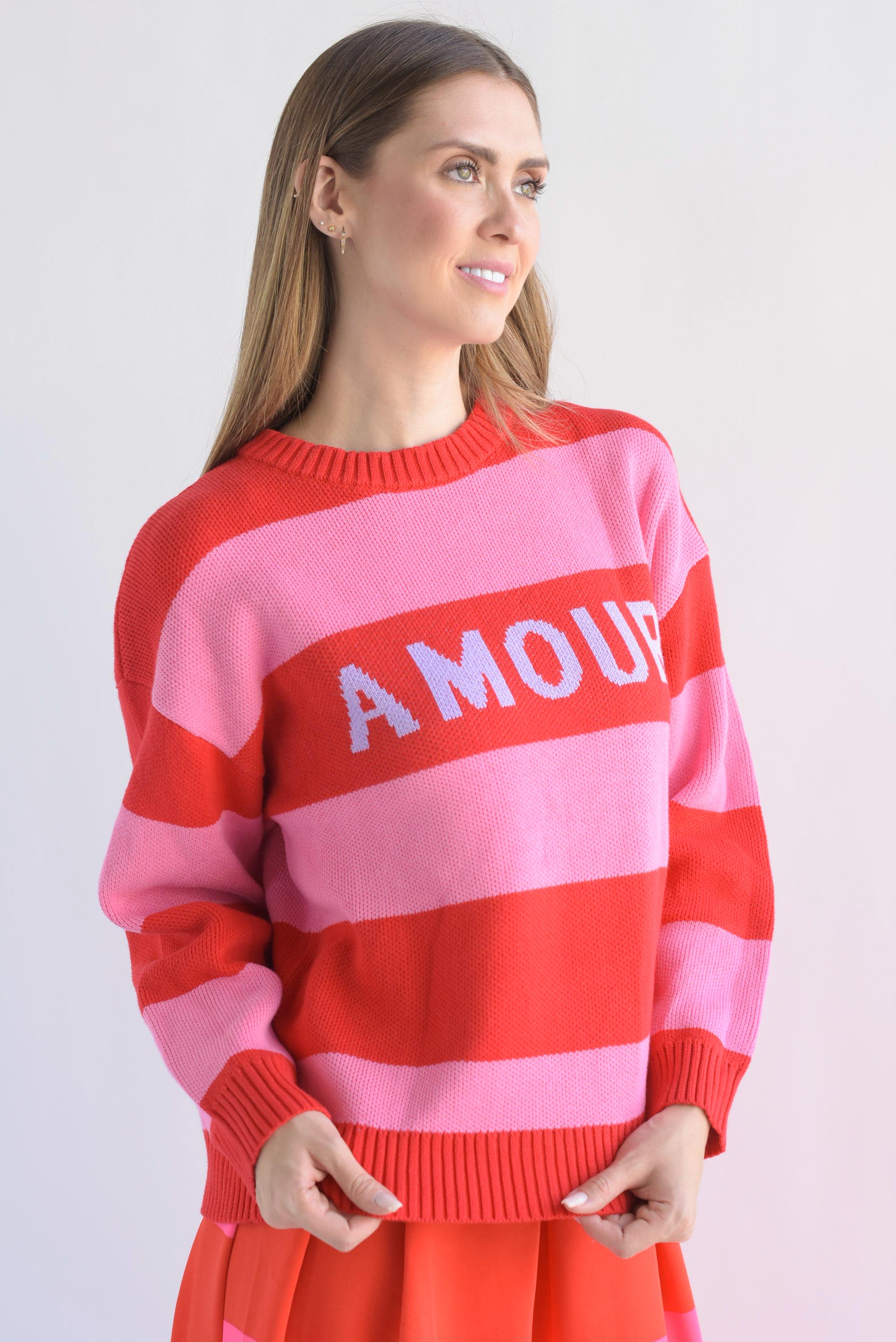 Sweater AMOUR franjas Rojo & Fiusha