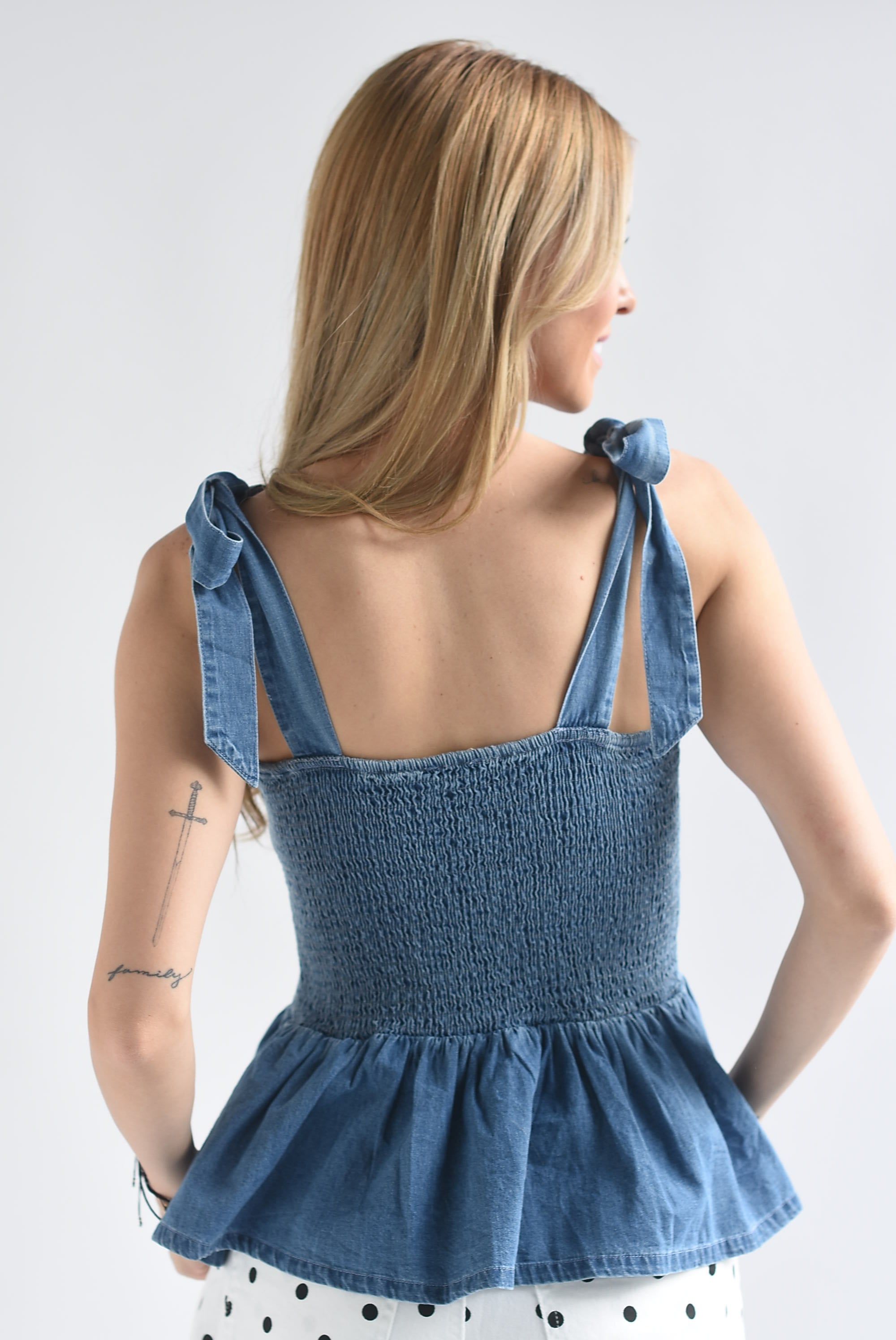 Top peplum Denim torso elástico
