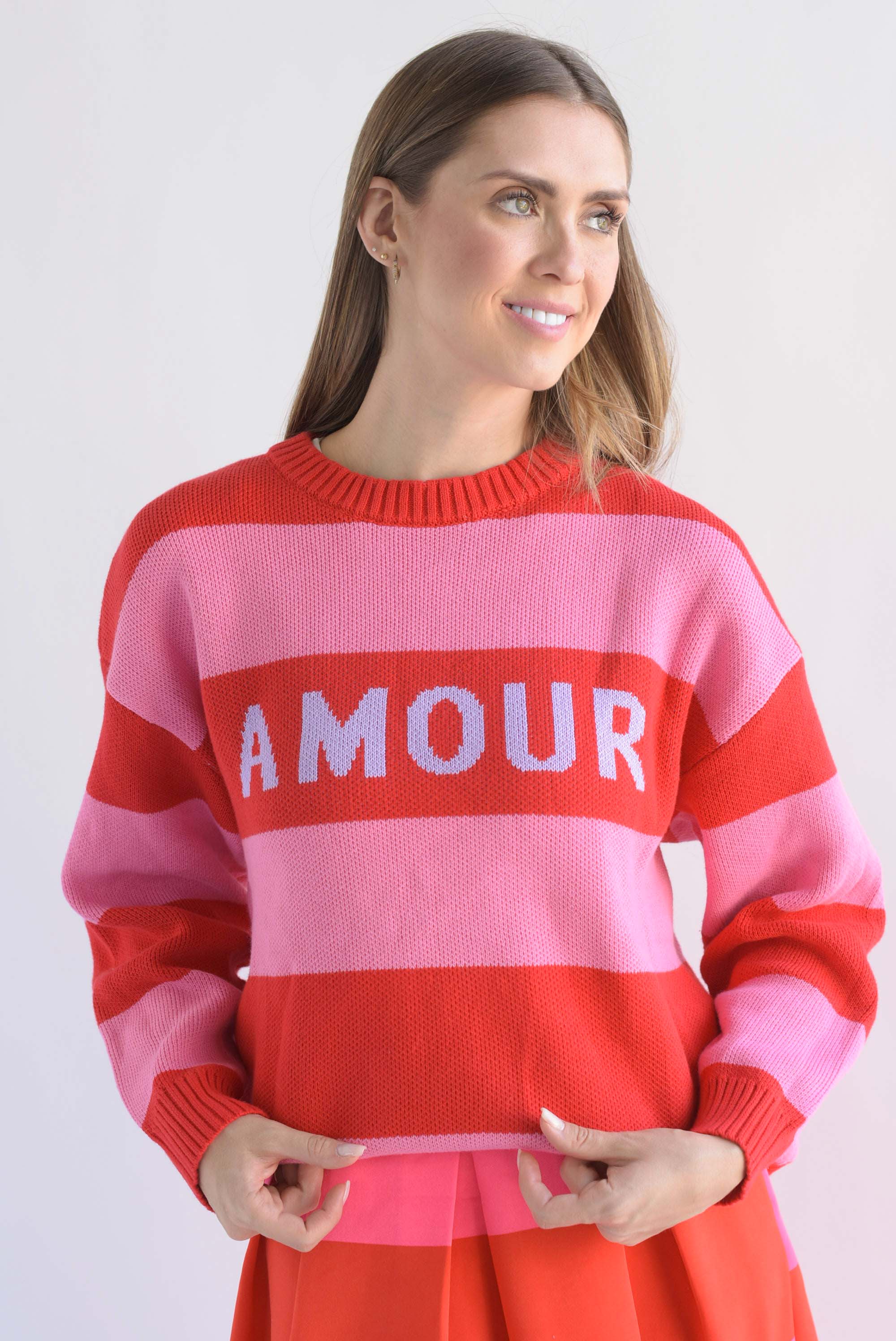 Sweater AMOUR franjas Rojo & Fiusha