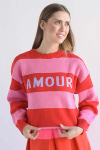 Fashion Styled Sweater AMOUR franjas Rojo & Fiusha