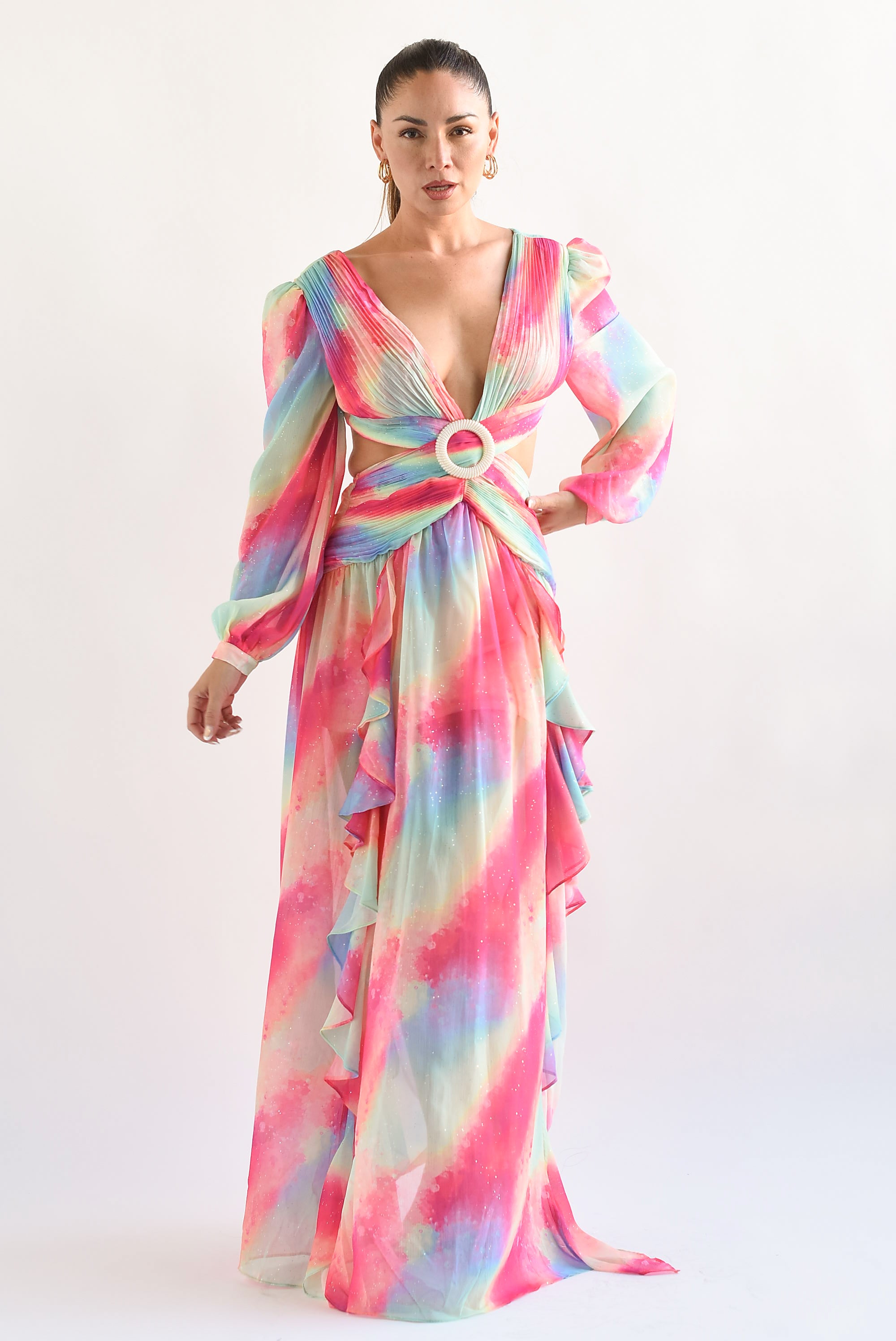 Vestido cut-out olanes brillos Multicolor