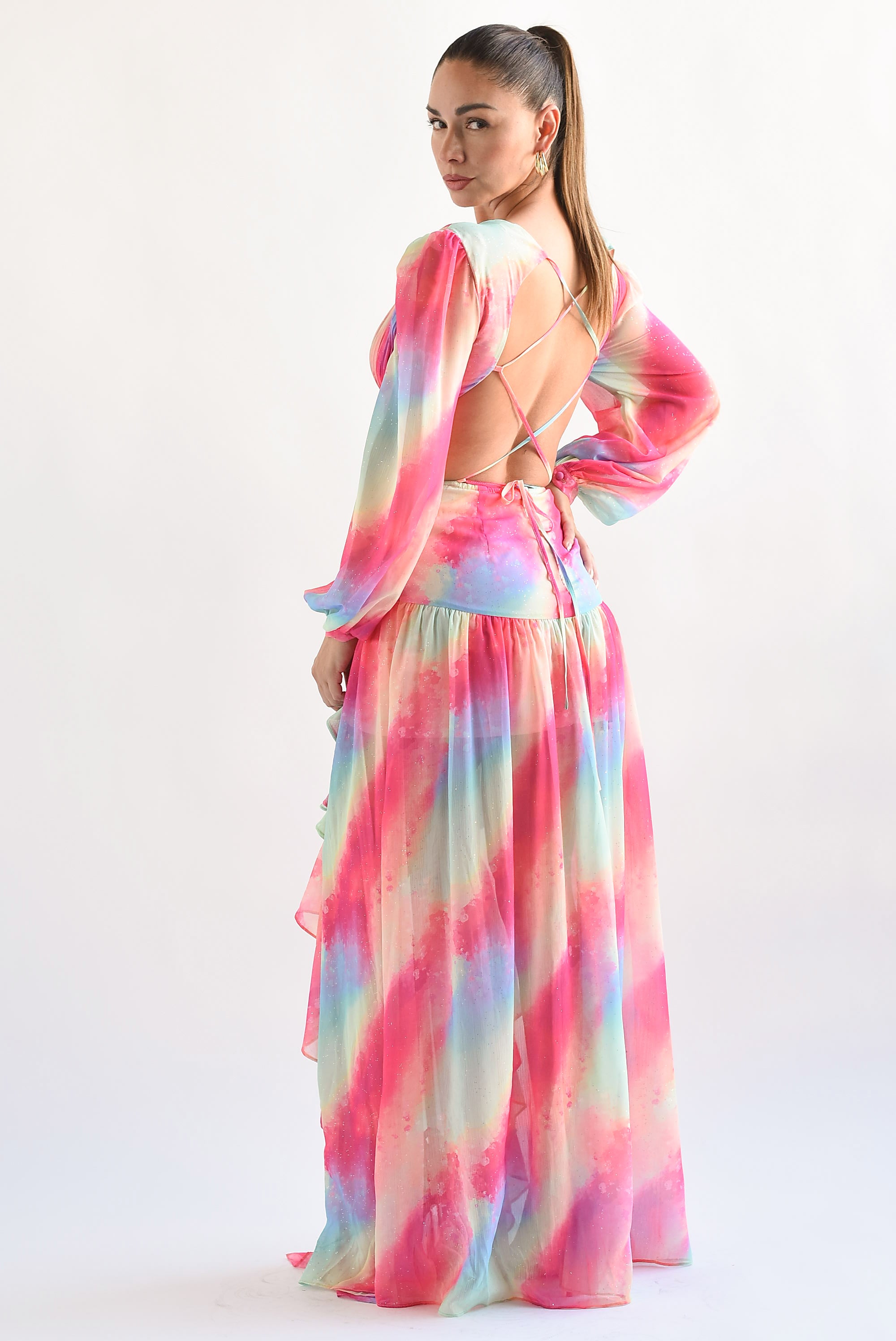 Vestido cut-out olanes brillos Multicolor