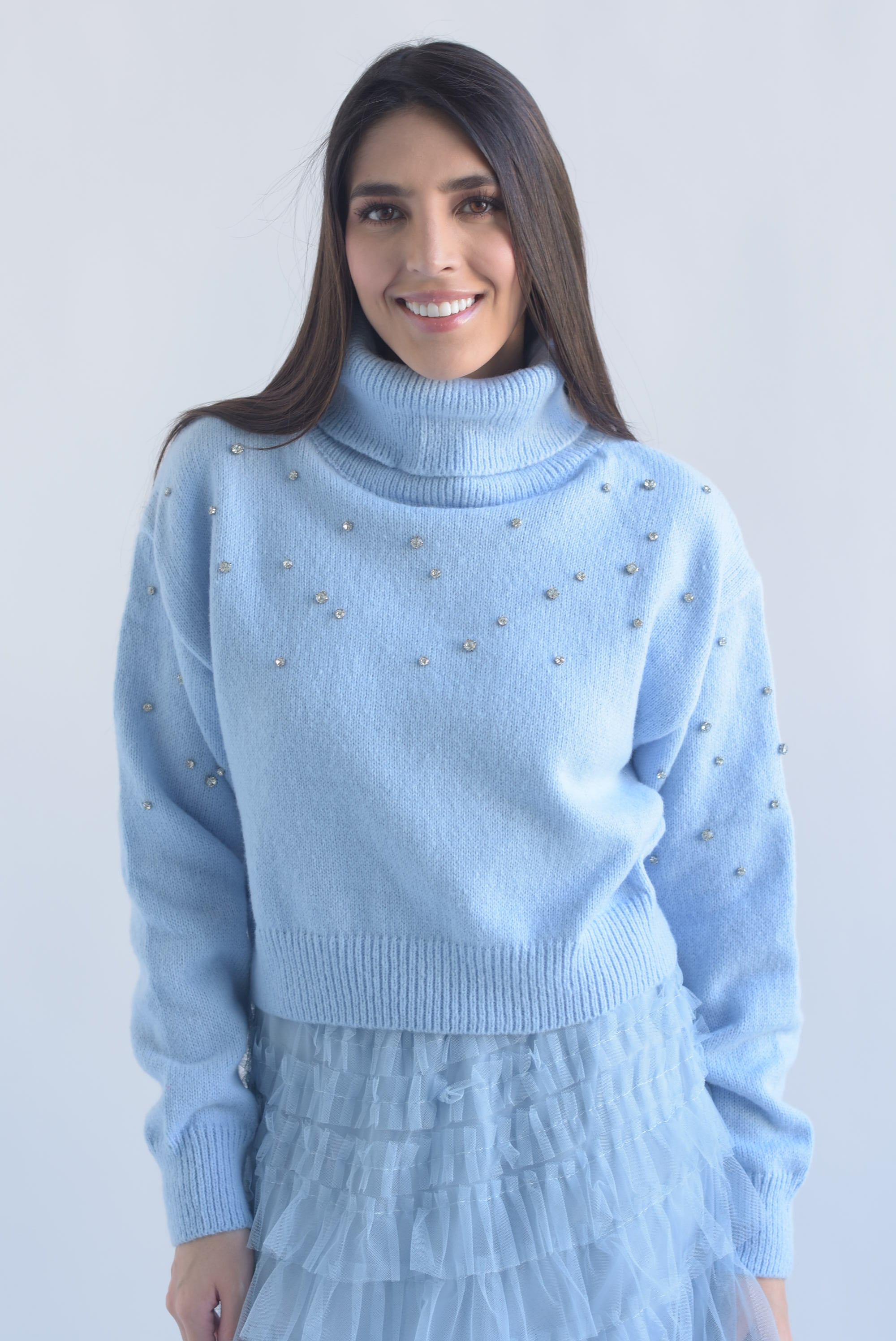 Sweater cuello alto brillos