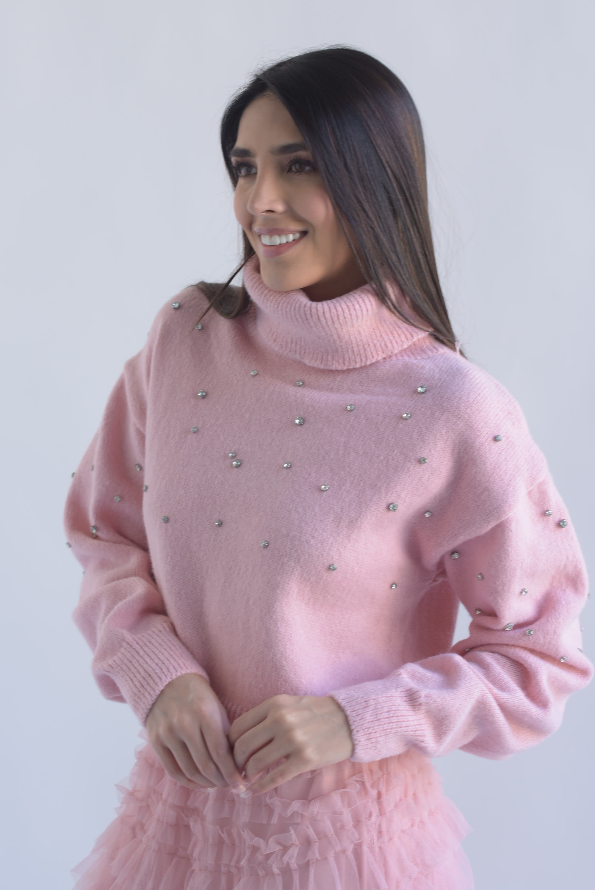 Sweater cuello alto brillos
