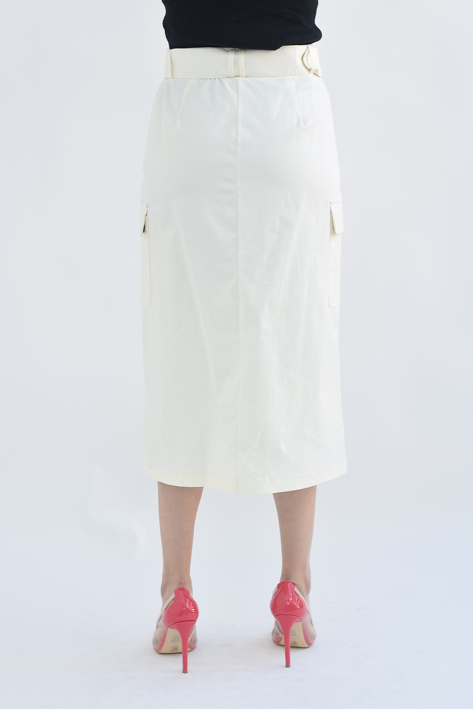 Falda midi cargo cinturón Ivory