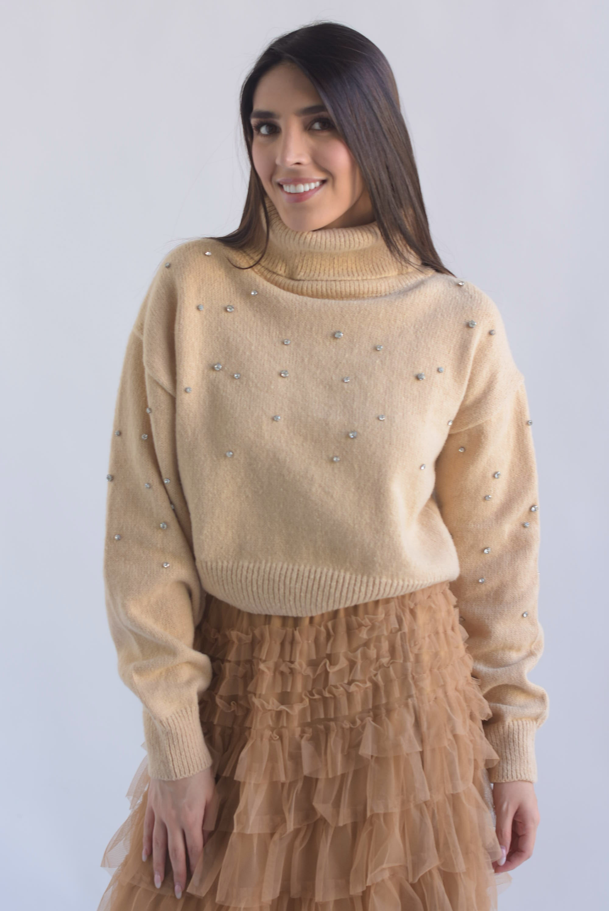 Sweater cuello alto brillos