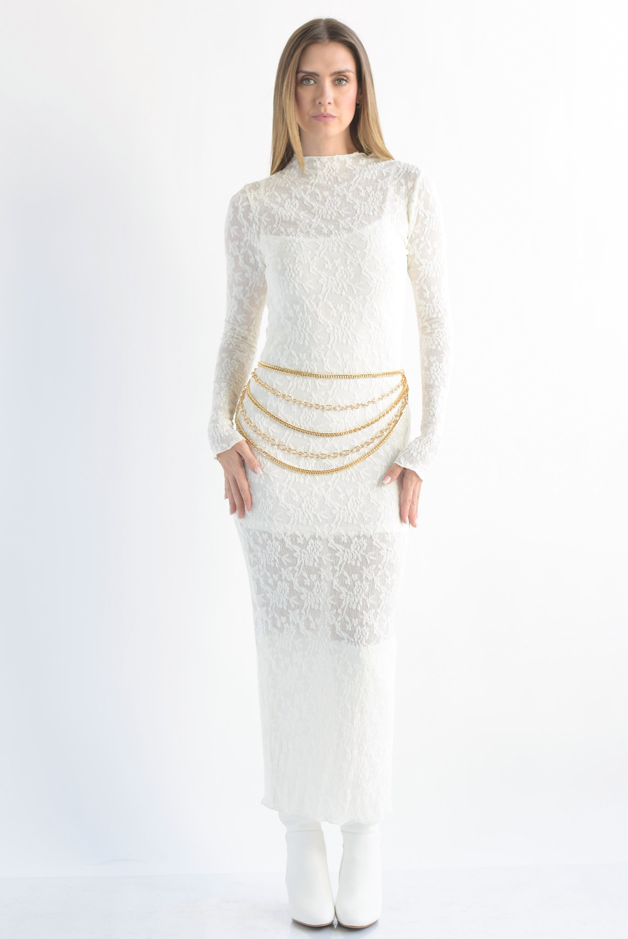 Vestido texturizado flores Ivory