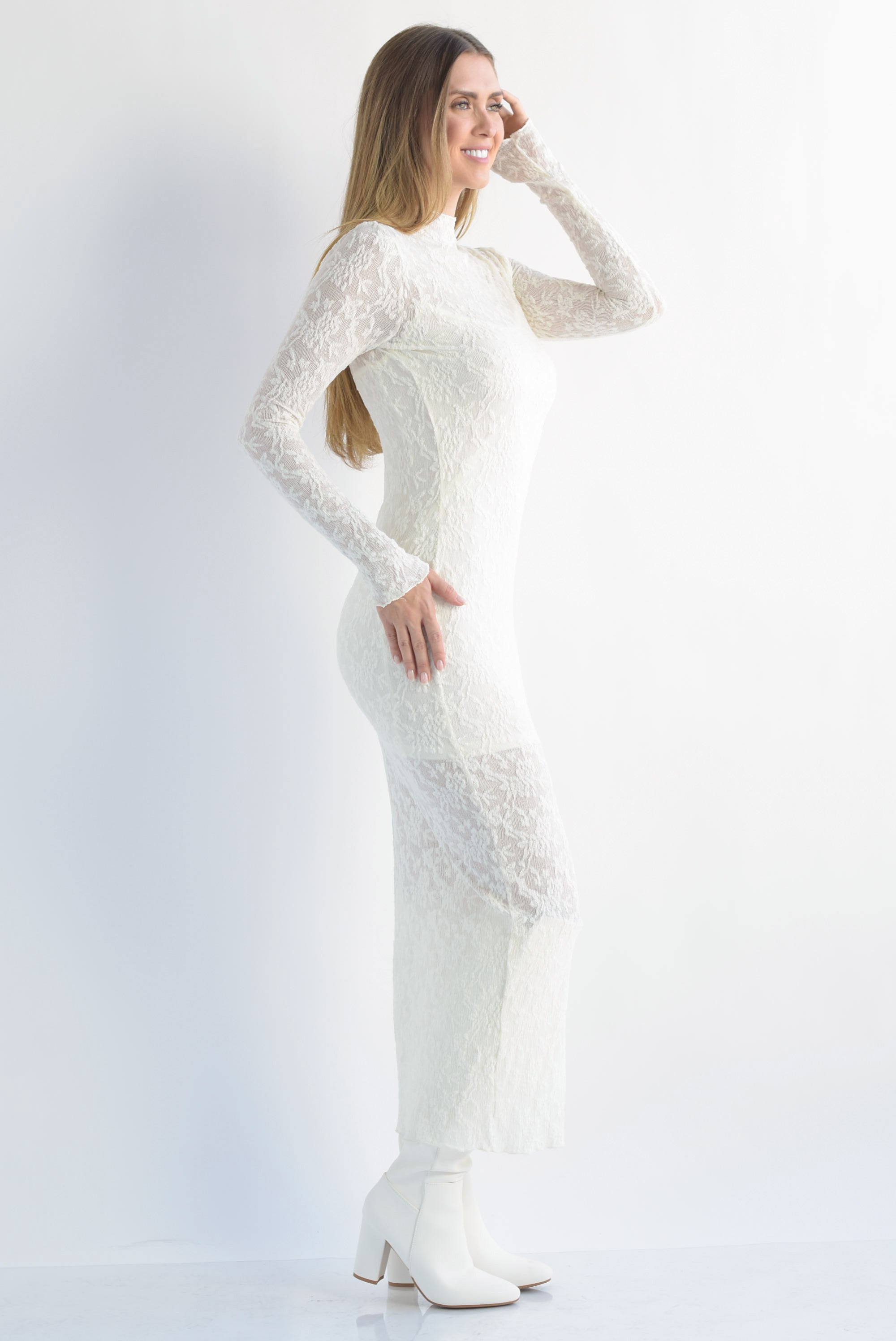 Vestido texturizado flores Ivory