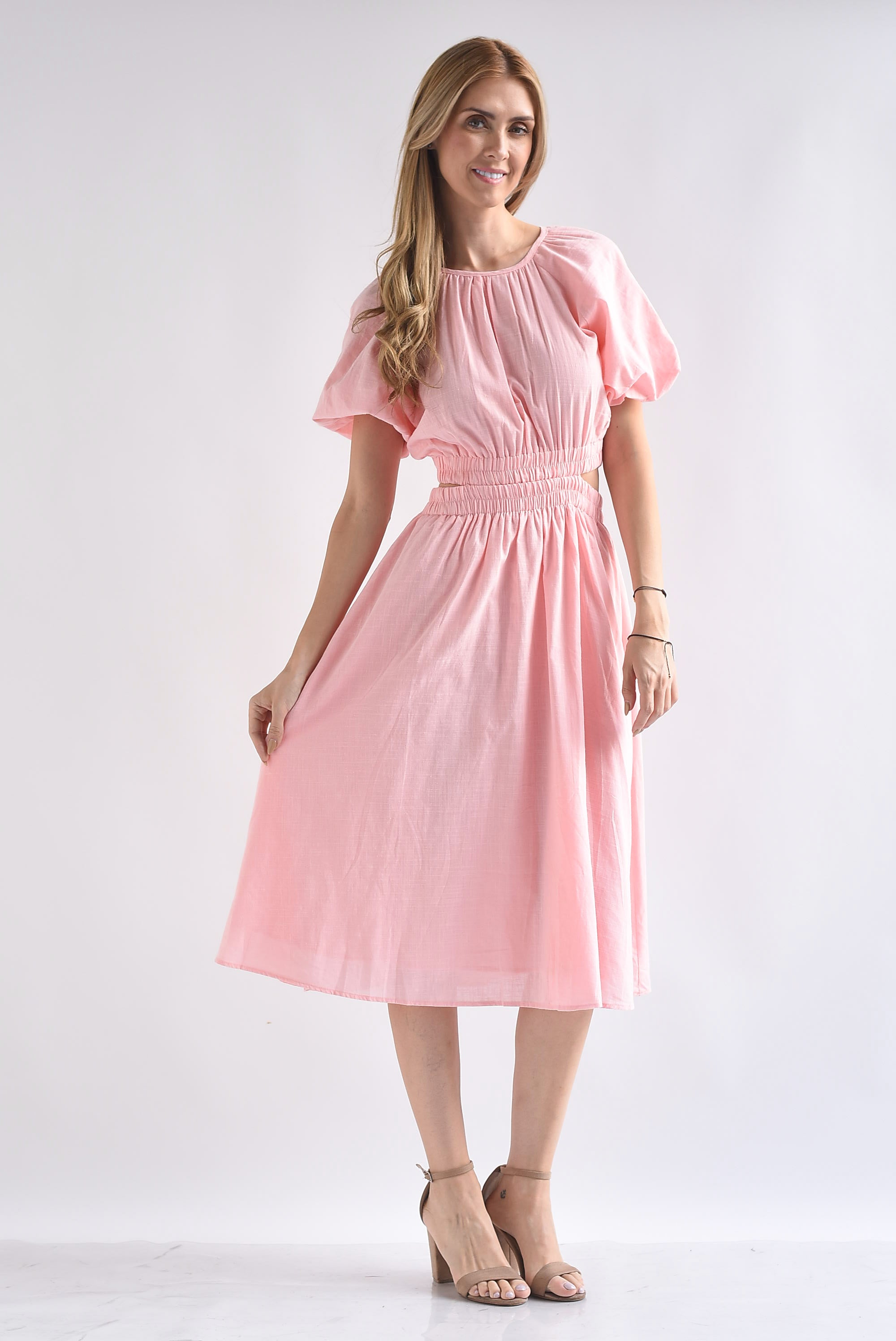 Vestido lino cut-out espalda Rosa
