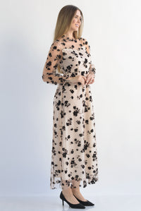 Fashion Styled Vestido mesh flores terciopelo Nude