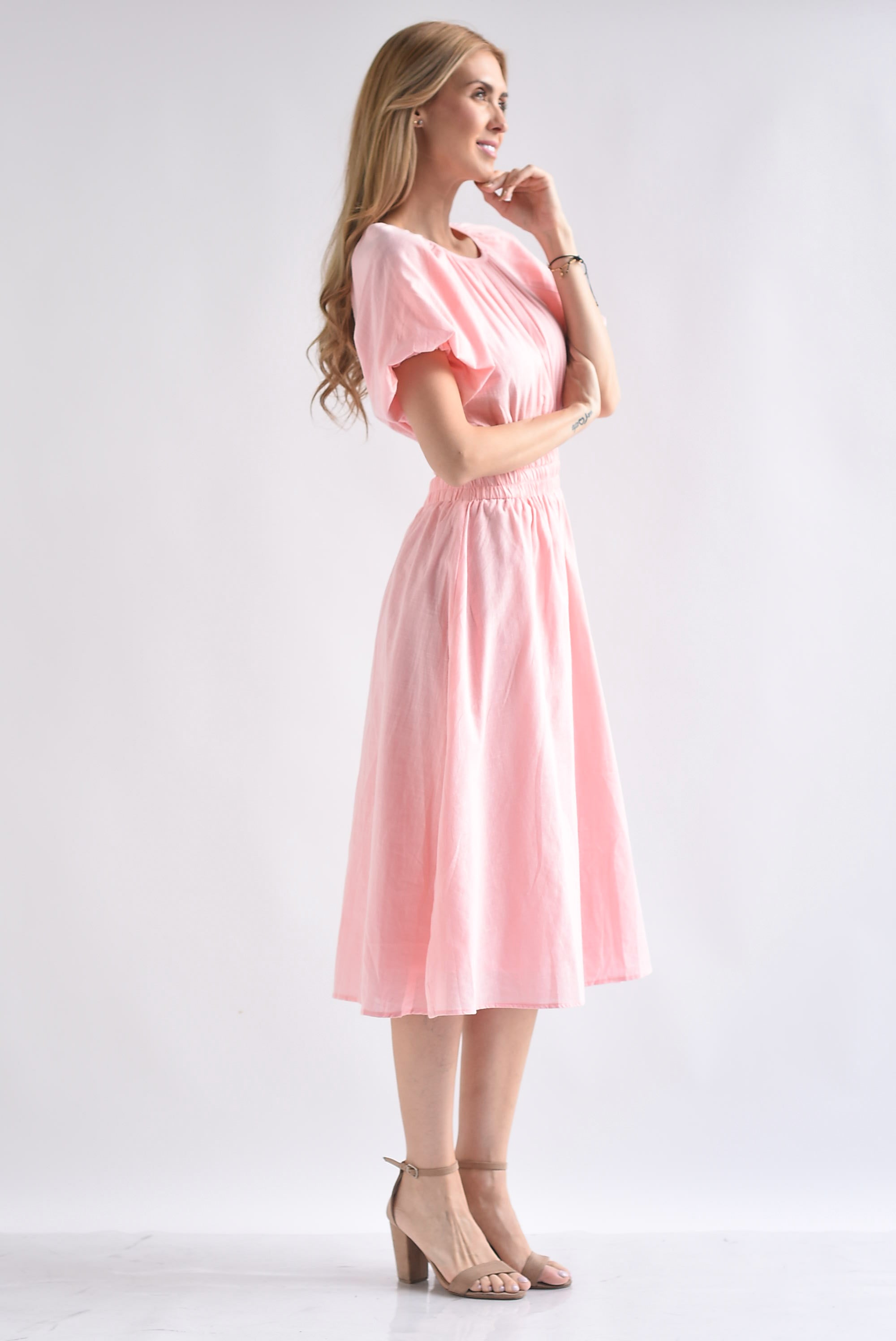 Vestido lino cut-out espalda Rosa
