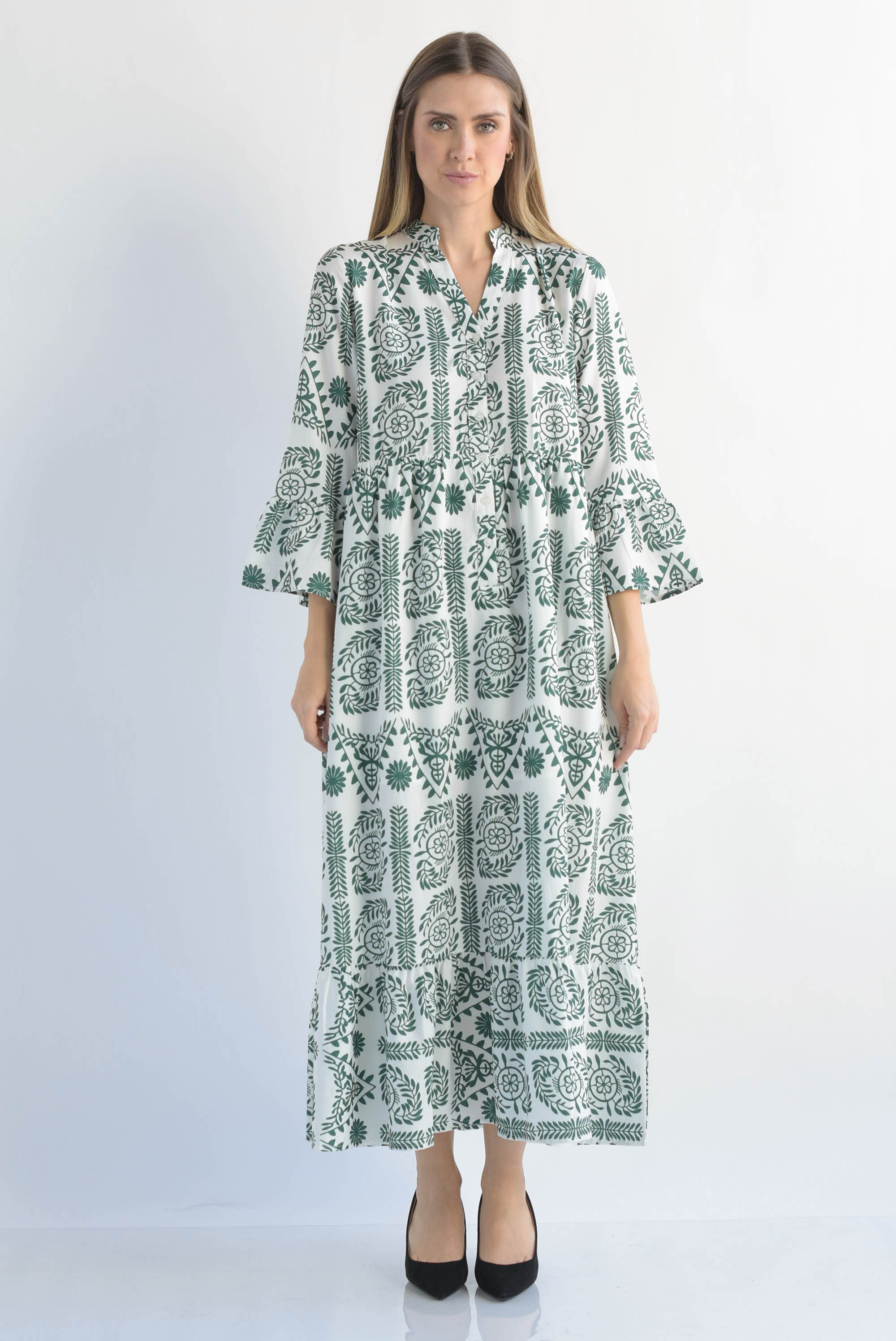 Vestido holgado olanes flores Verde