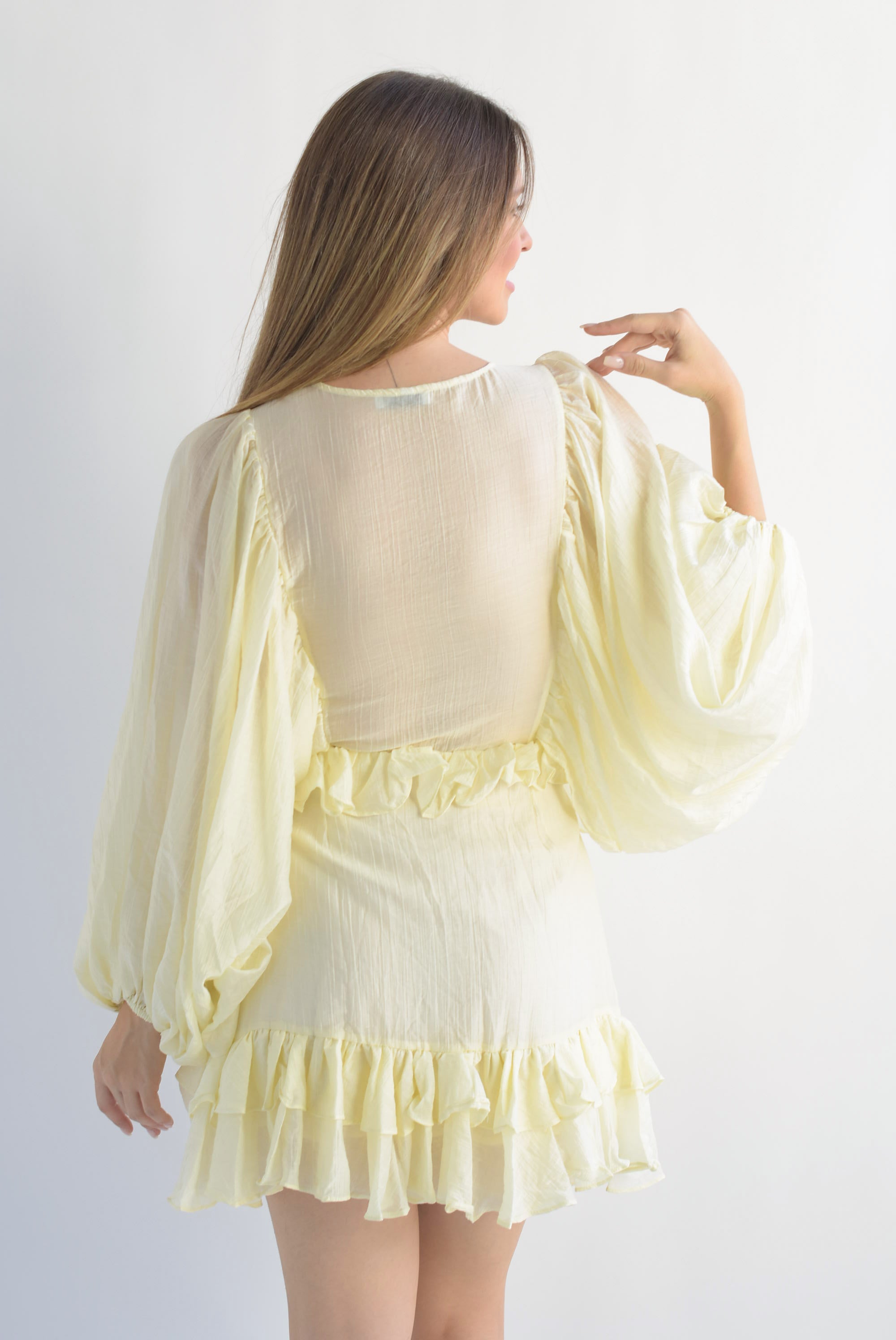 Vestido olanes manga globo Amarillo Baby