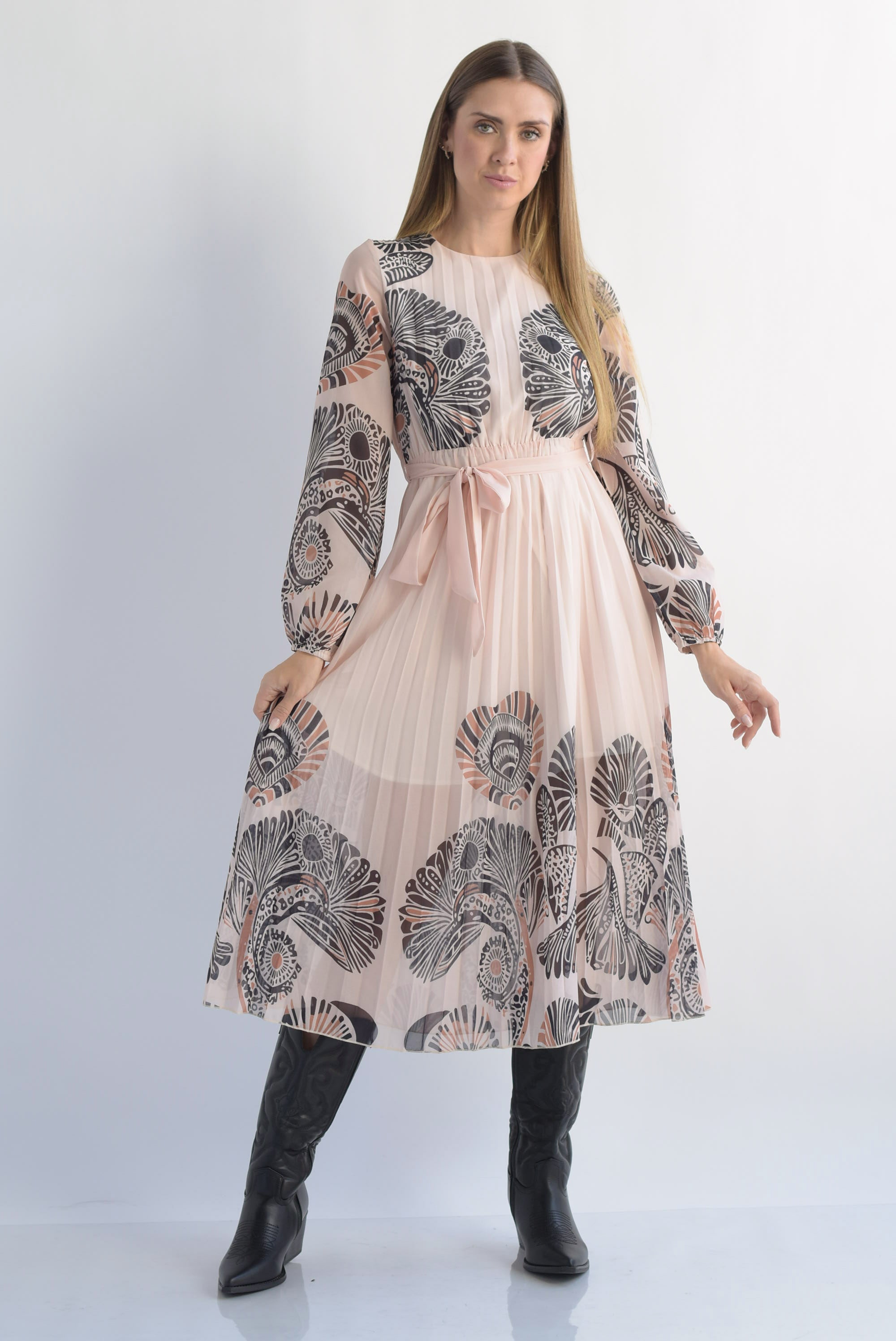Vestido plisado estampado tribal Blush