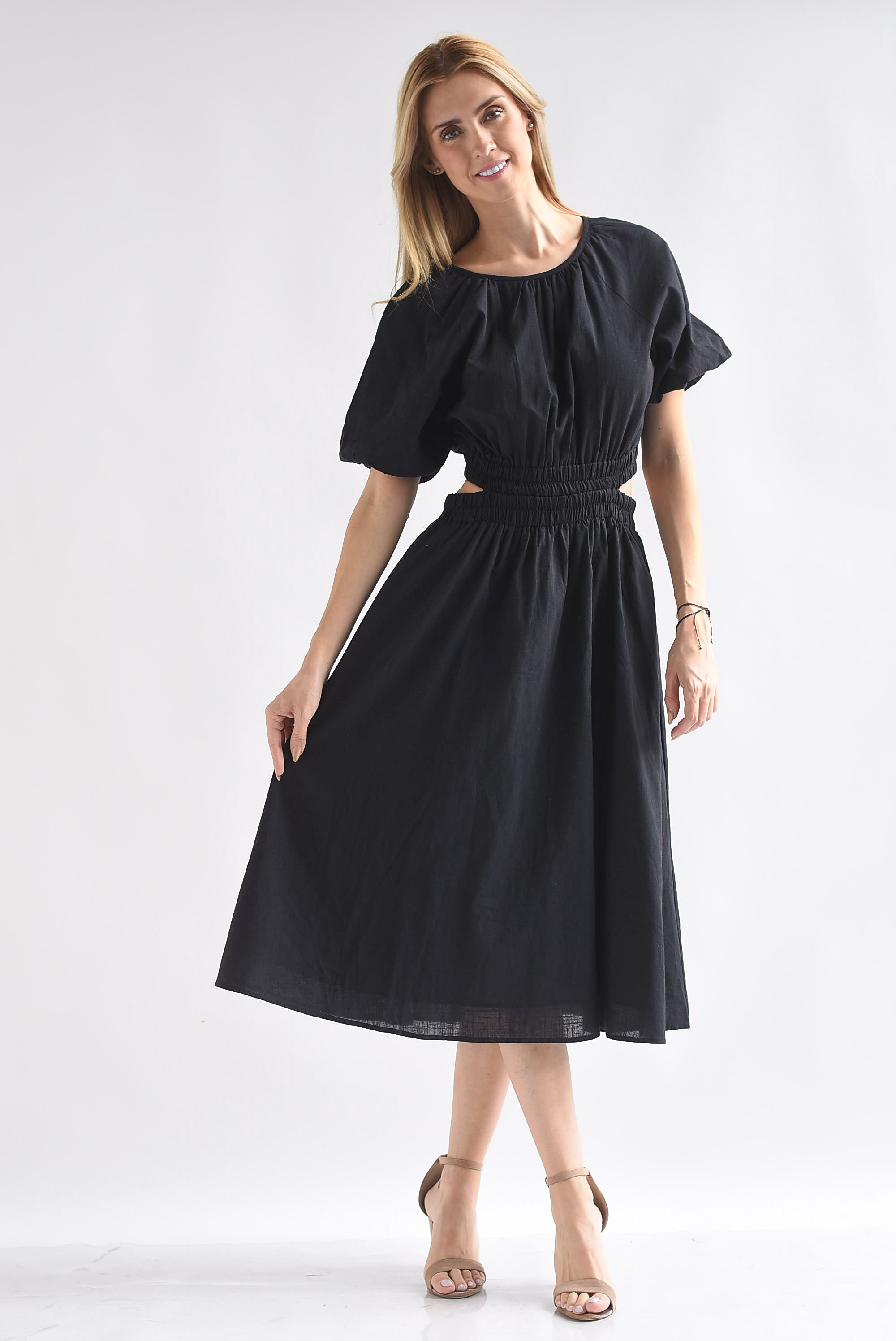 Vestido lino cut-out espalda Negro