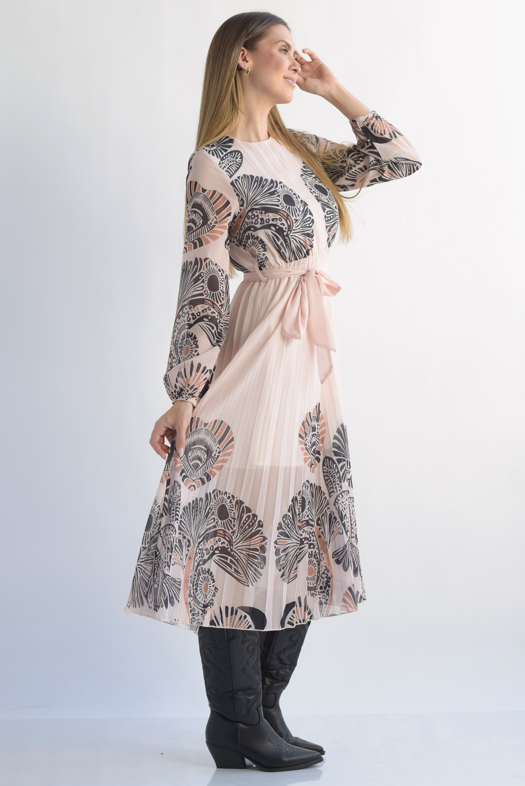 Vestido plisado estampado tribal Blush