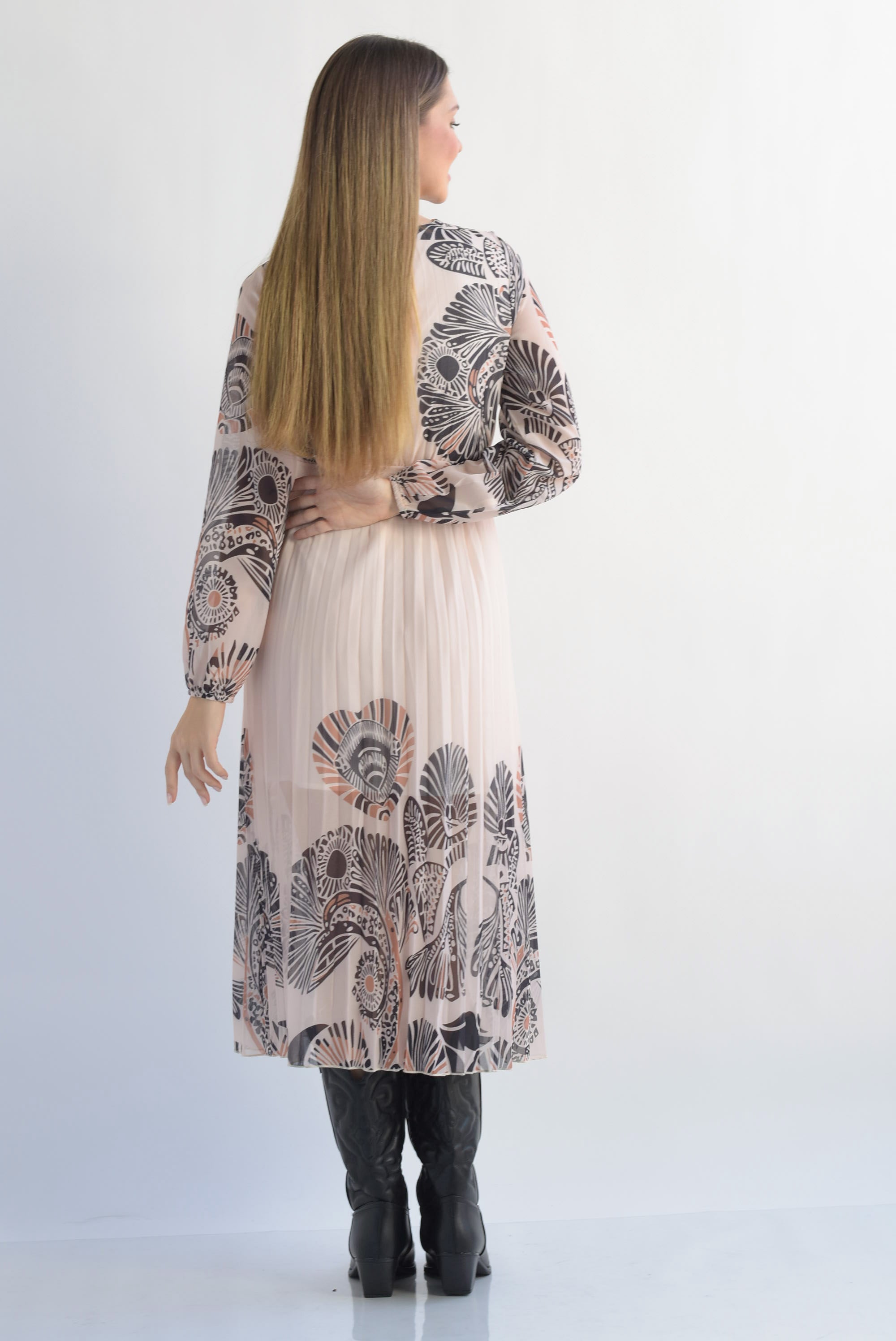 Vestido plisado estampado tribal Blush