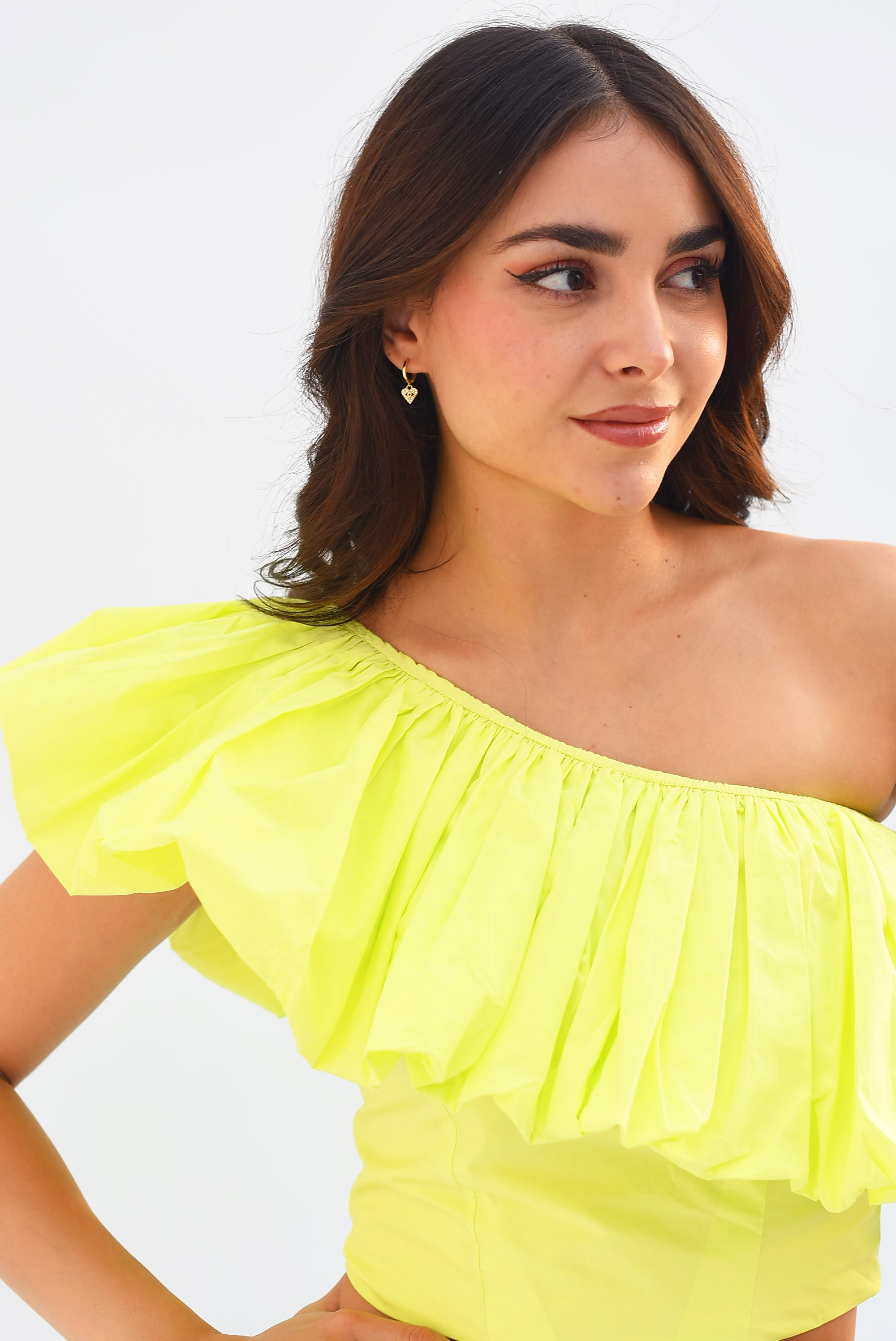 Top un hombro drapeado Lime