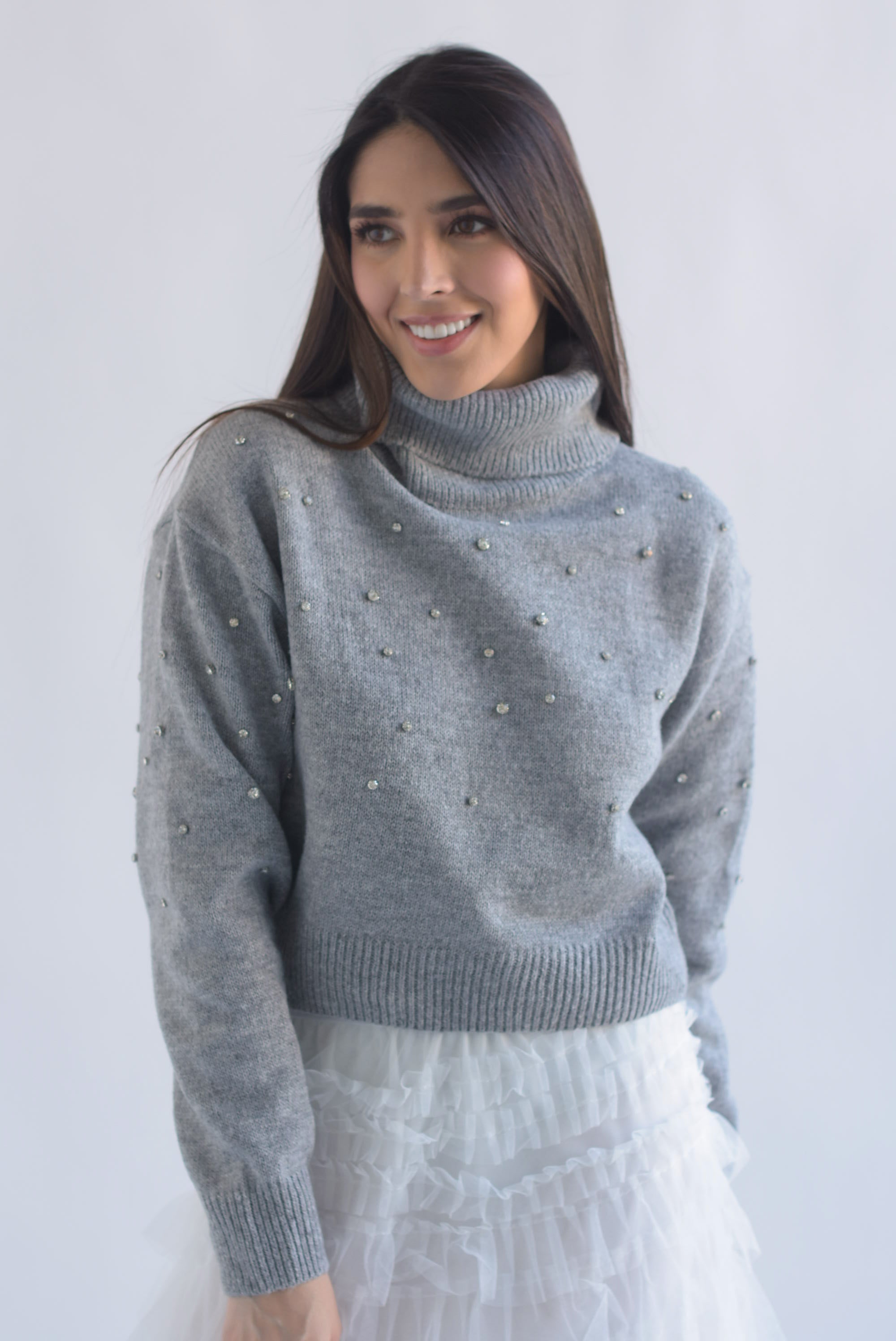 Sweater cuello alto brillos