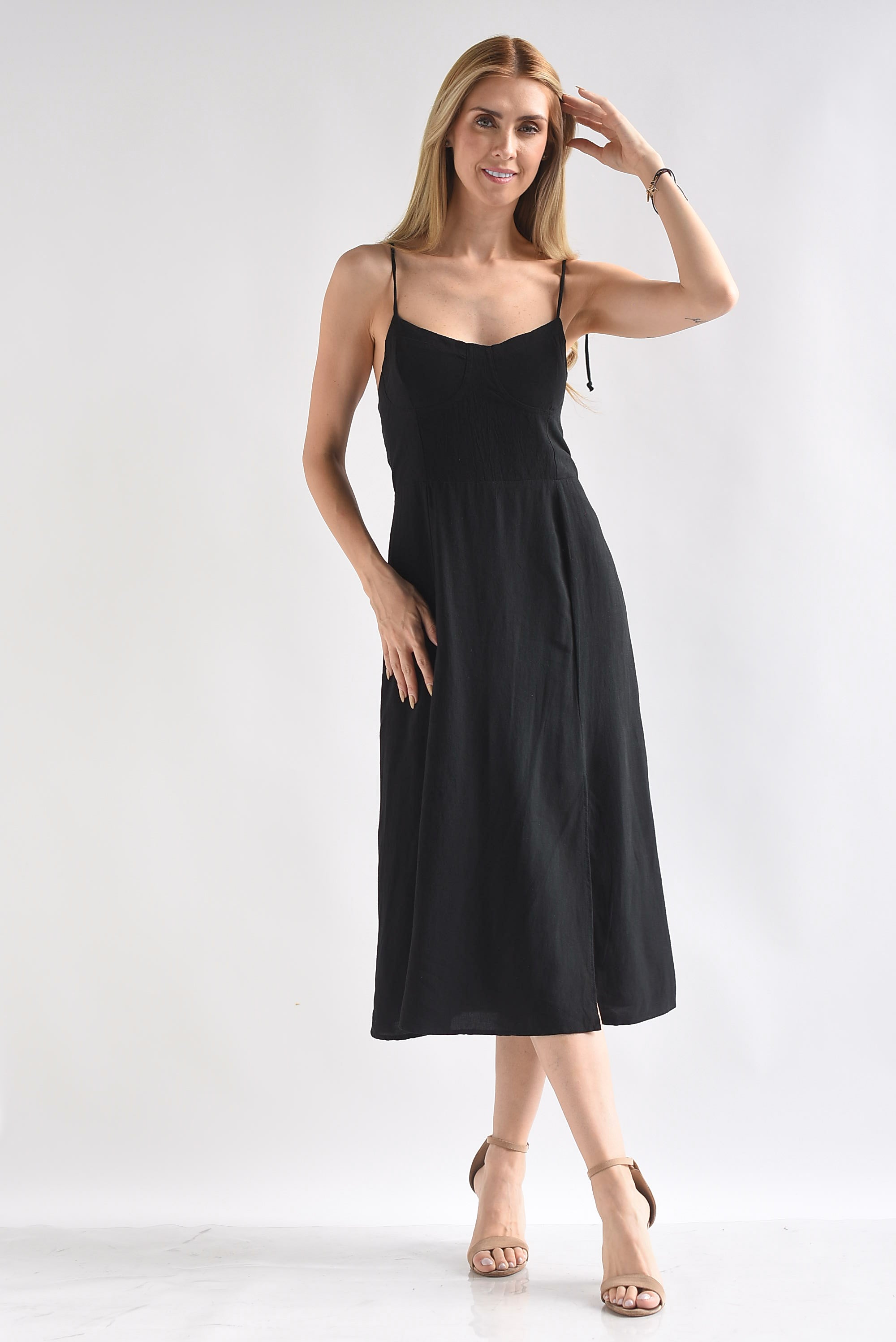 Vestido lino tirantes Negro