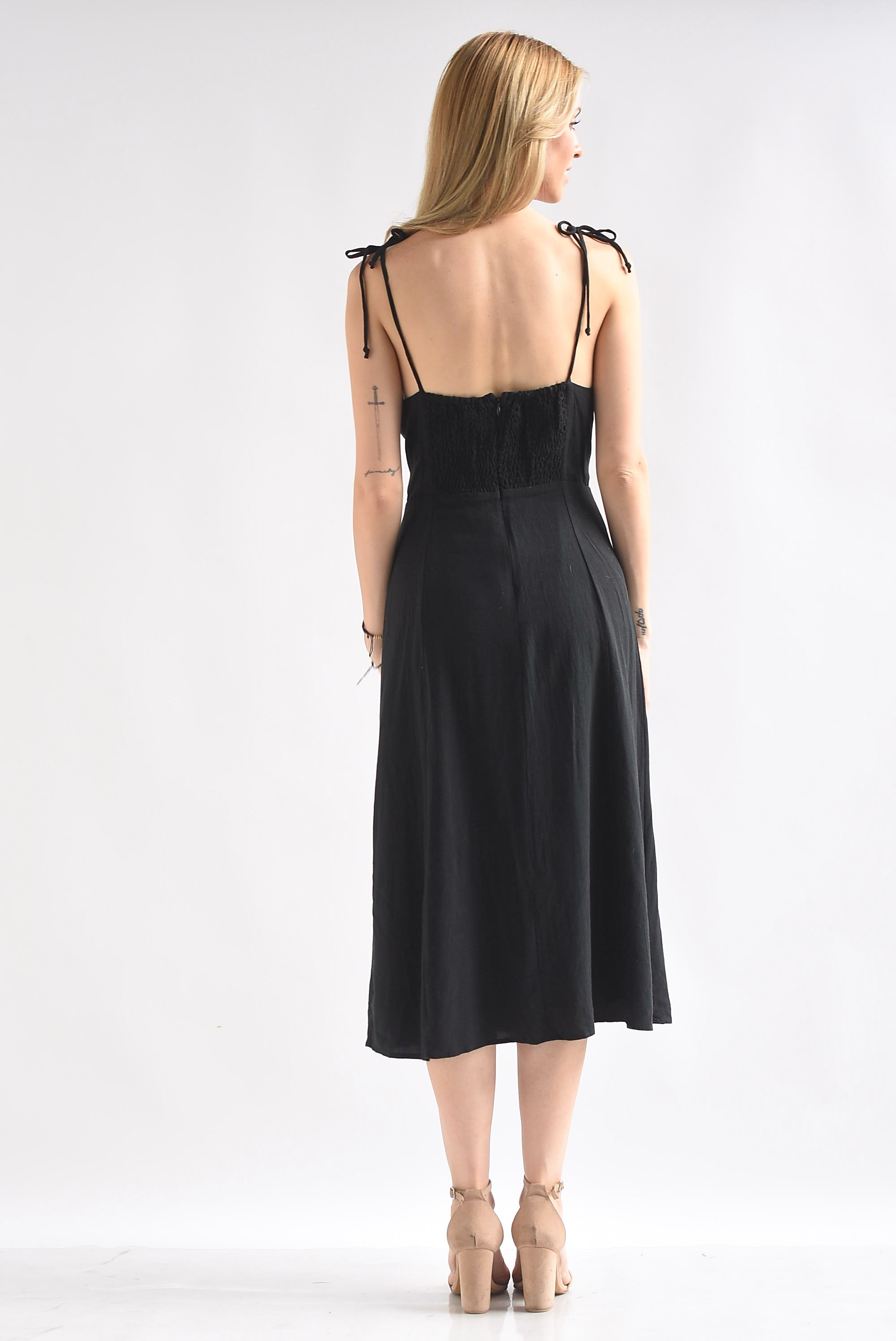 Vestido lino tirantes Negro