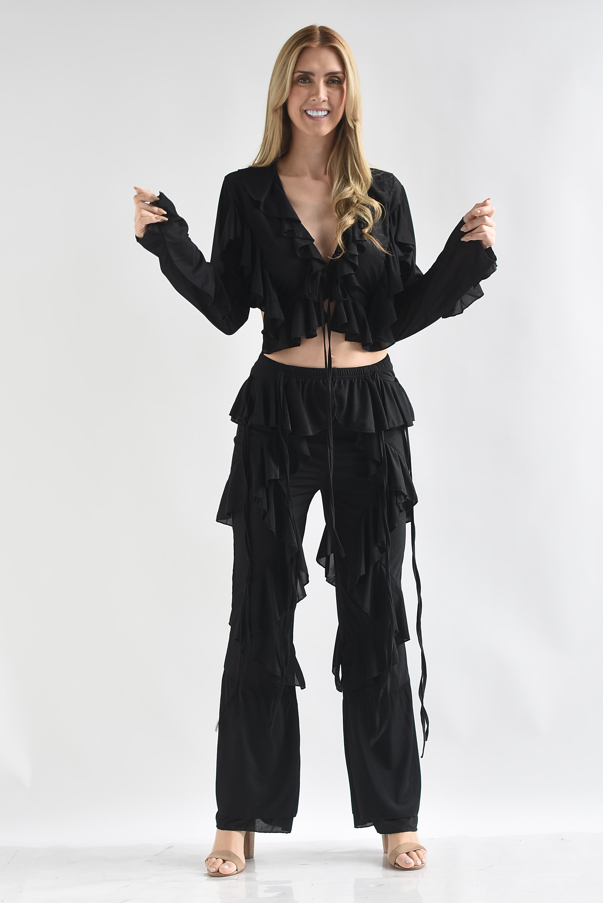 Set Pantalón y Blusa crop lazos olanes
