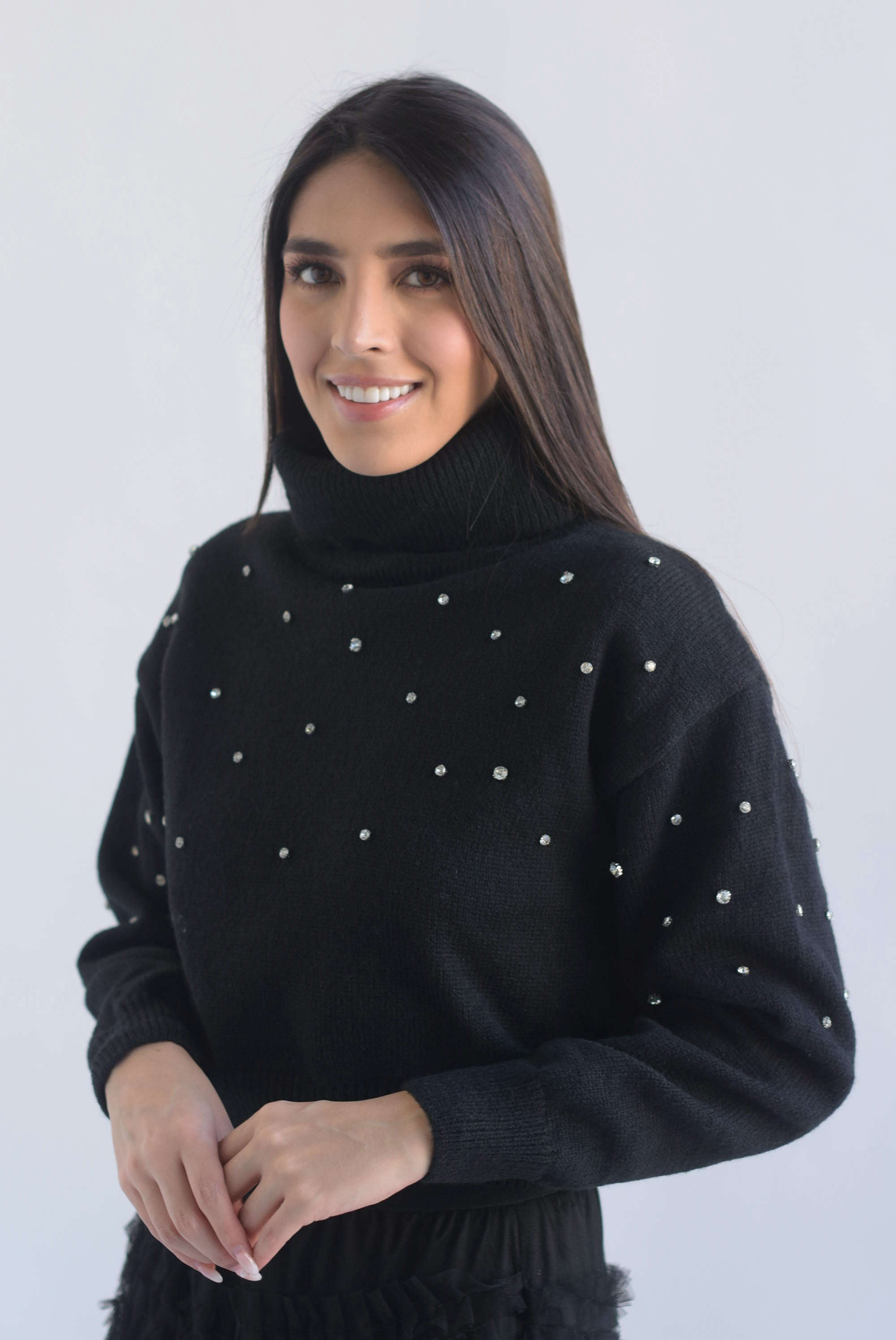 Sweater cuello alto brillos