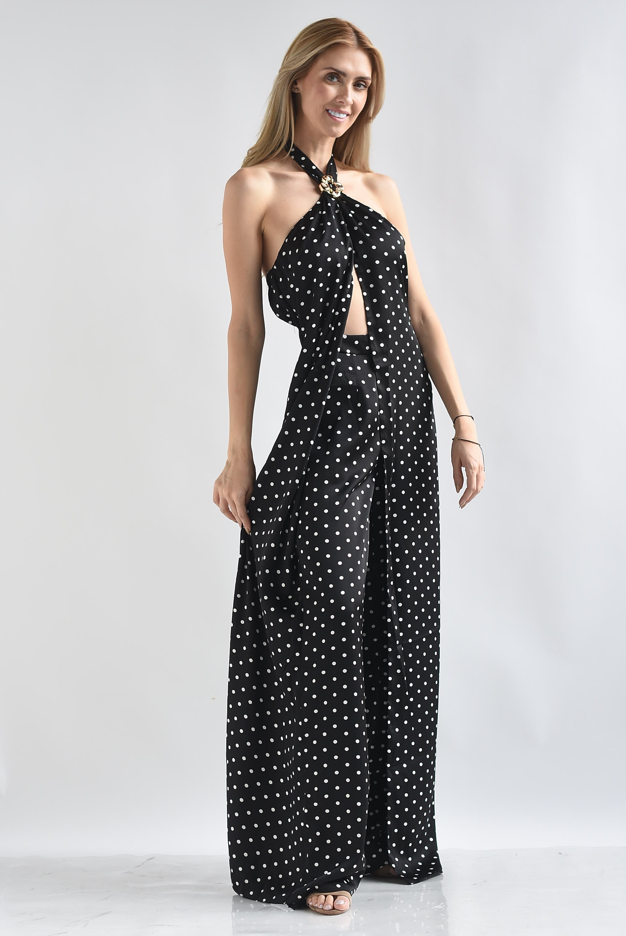 Jumpsuit maxi blusa halter polka dots