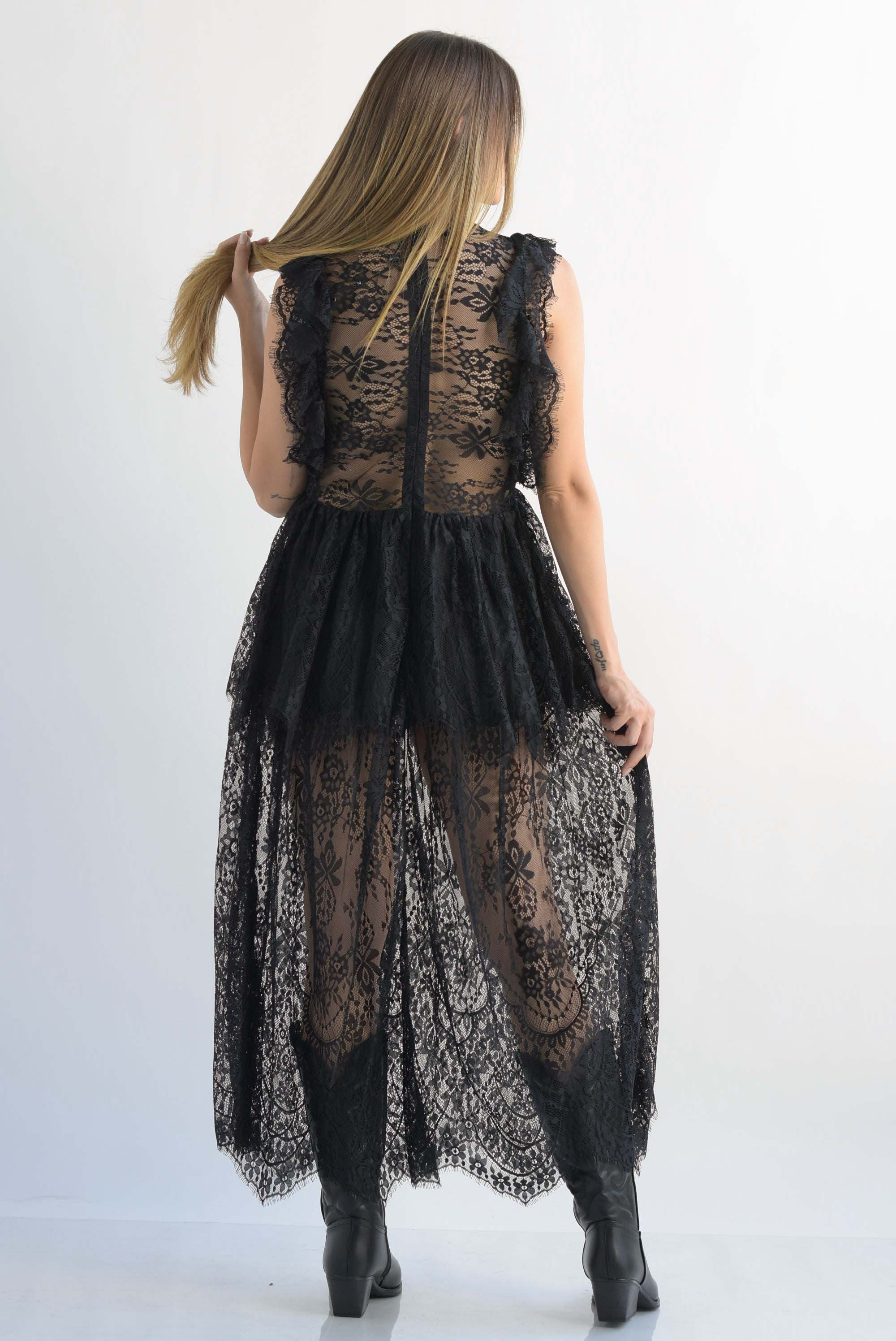 Vestido encaje con moño Negro