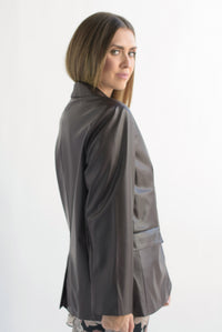 Fashion Styled Blazer vinipiel bolsillos ojal Espresso