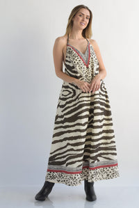 Fashion Styled Vestido largo halter Zebra Espresso