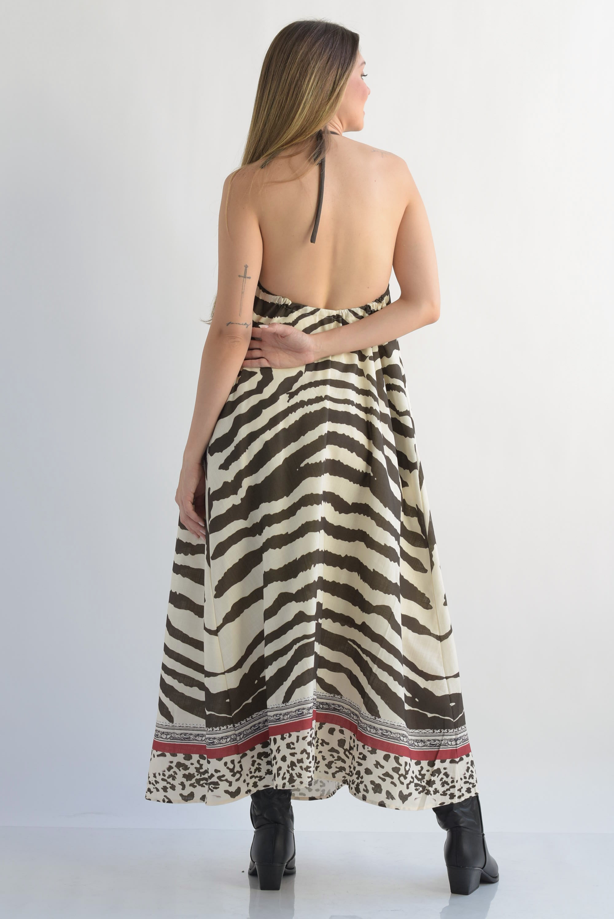 Vestido largo halter Zebra Espresso