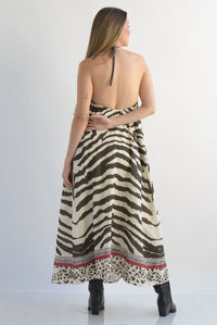Fashion Styled Vestido largo halter Zebra Espresso