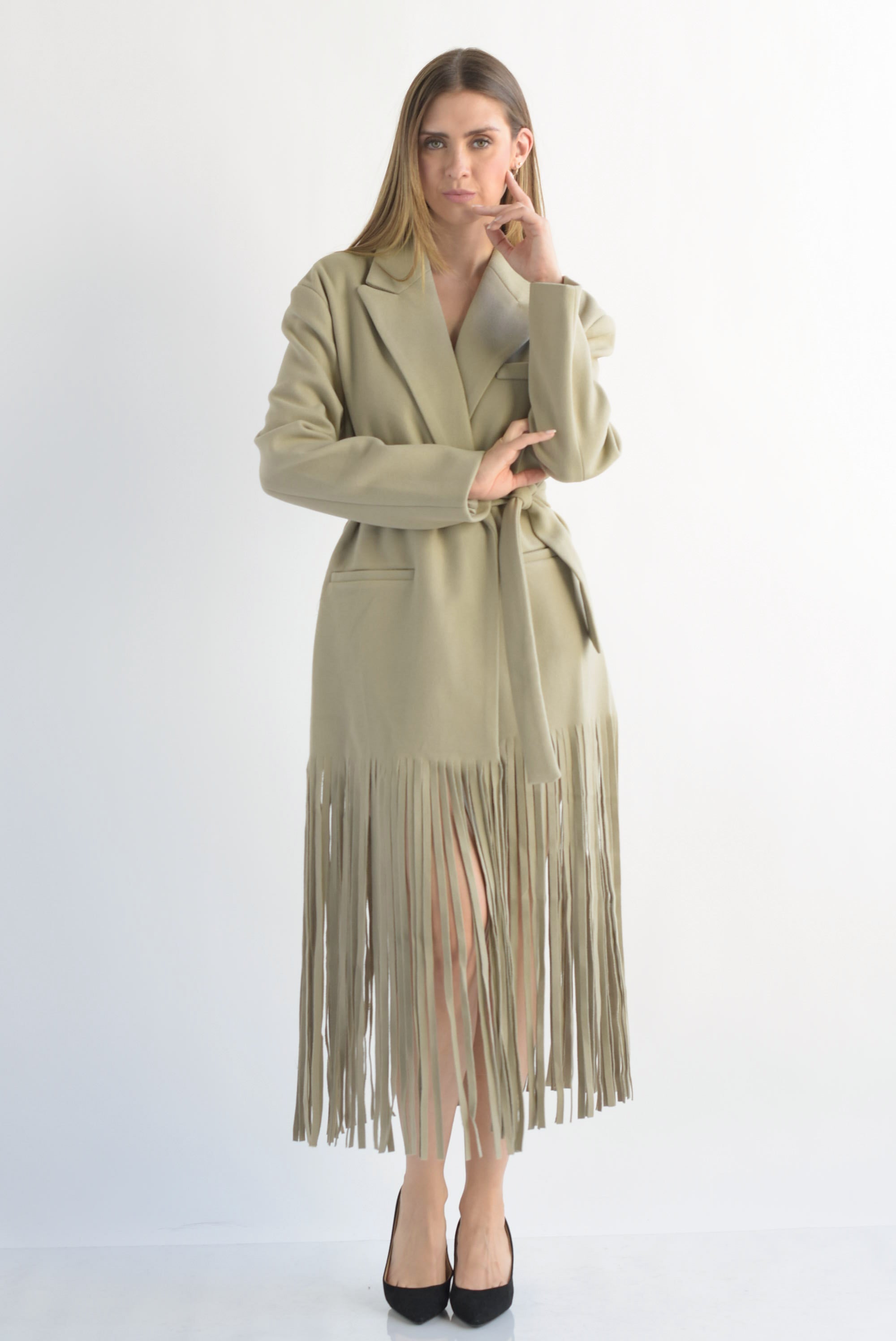 Abrigo flecos Verde sage