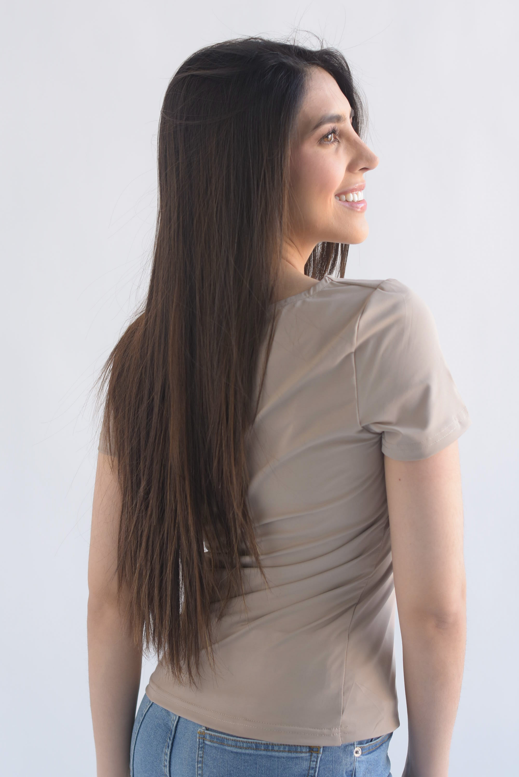 Top largo manga corta cuello cuadrado licra