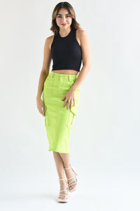 Fashion Styled Falda cargo Denim Lime