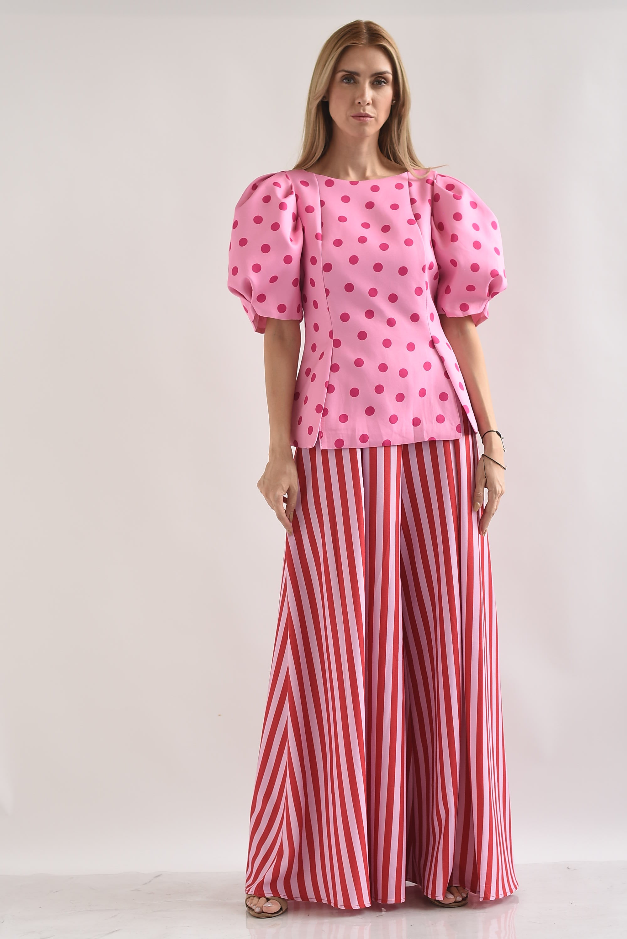 Blusa peplum manga globo polka dots chunky