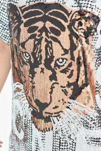 Fashion Styled T-Shirt dress lentejuela tigre Plata