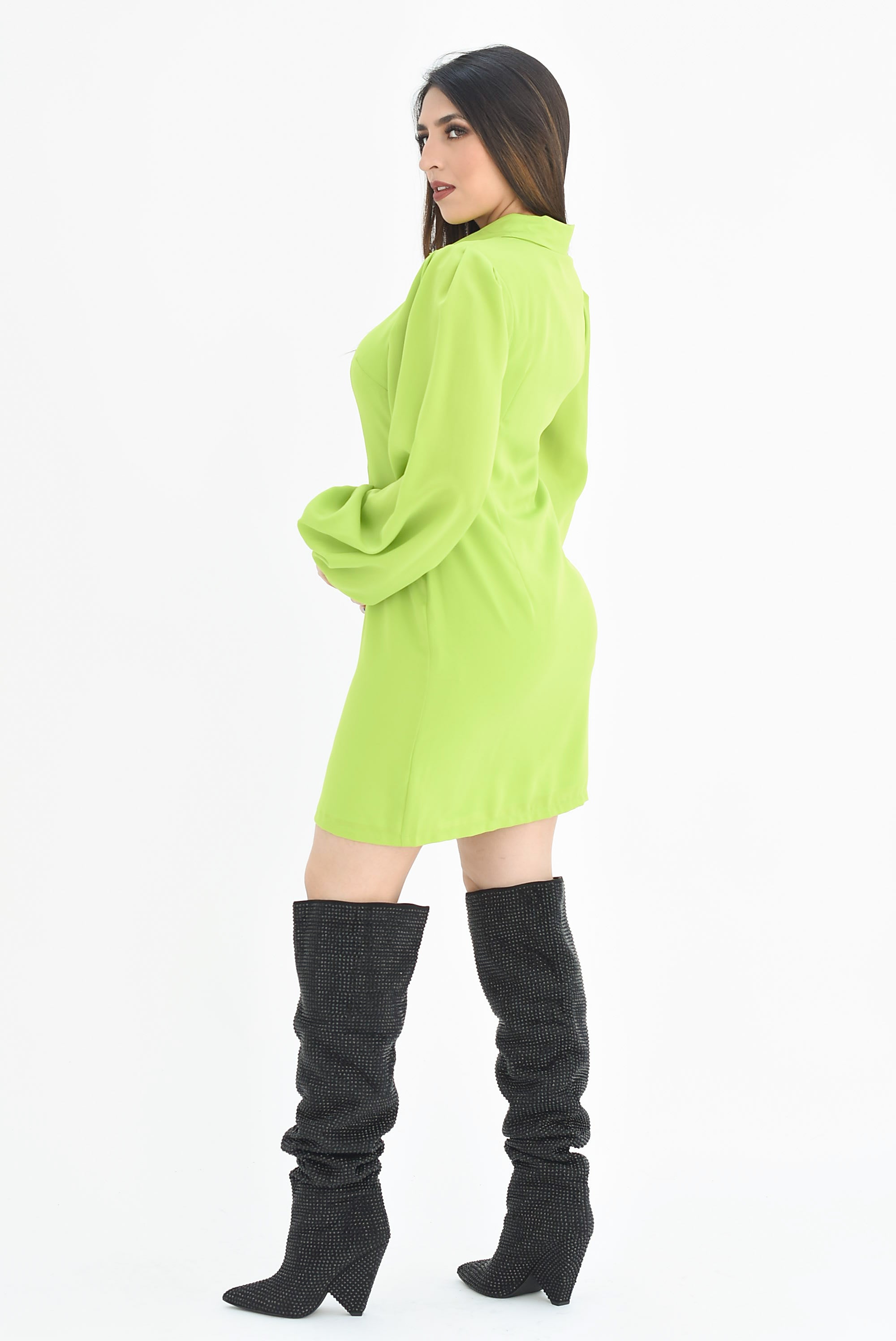 Vestido camisa manga obispo Lime
